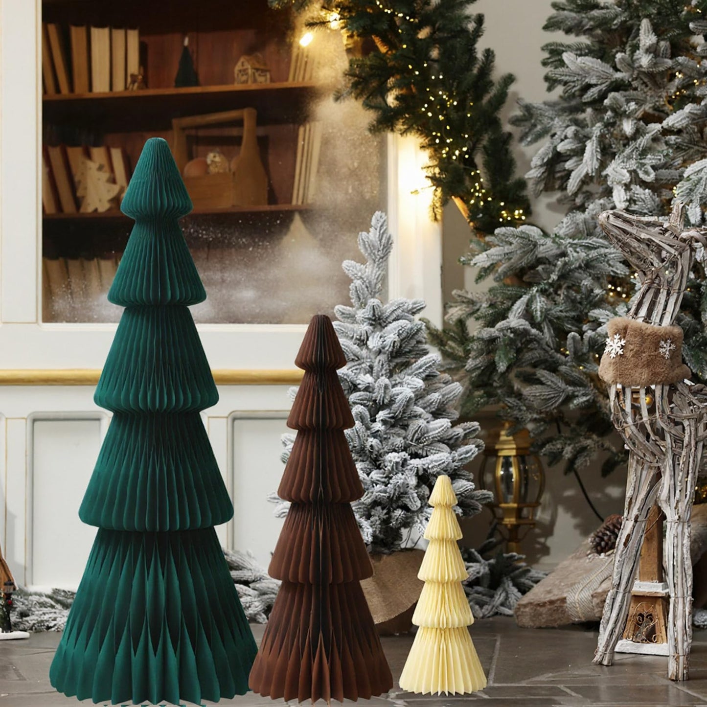 Fullhawl 3ft 2ft 1ft Large Christmas Paper Trees Honeycomb Christmas Trees 3D Green Honeycomb Xmas Paper Table Ornament Folding Tree with Magnet for Xmas Decoration Party - Medaid International