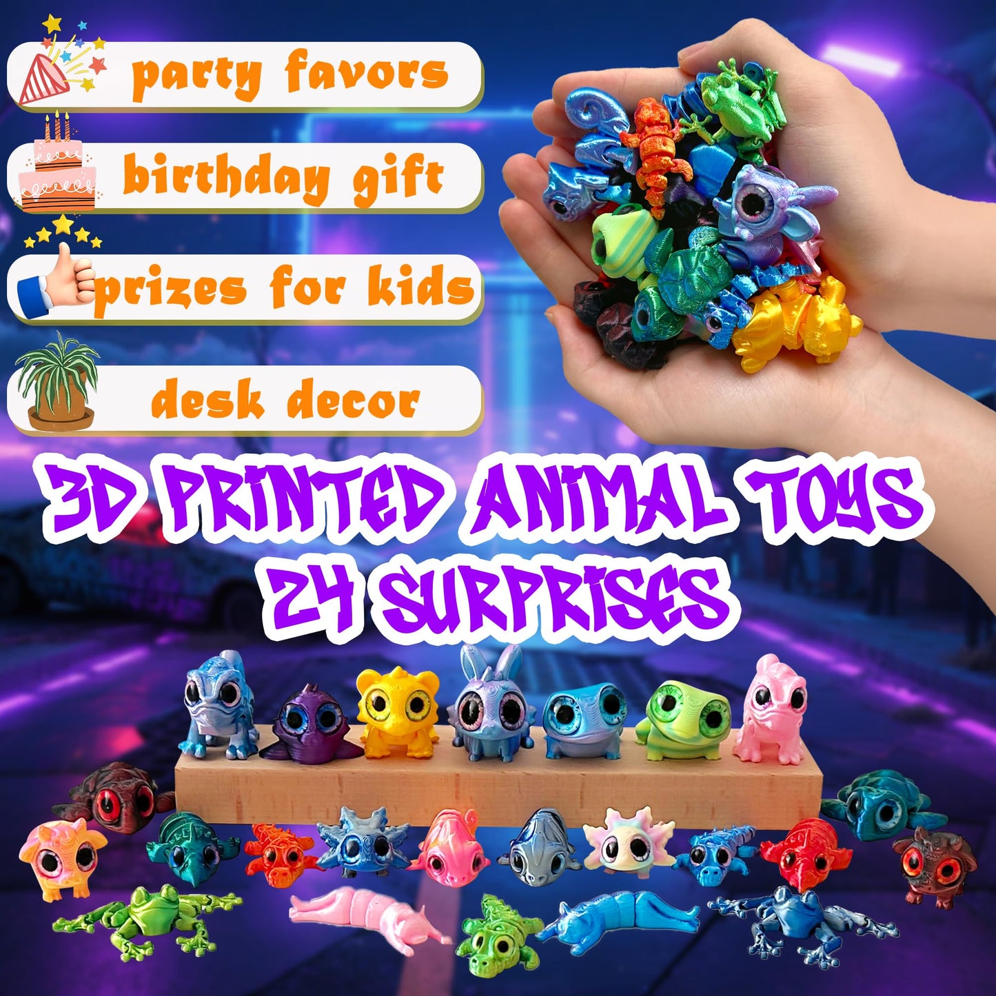 3D Printed Animals Toys, Mini Figures Cool Stuff Desk Pet, Christmas Advent Calendar For Kids, Birthday Gift For Boys And Girls, Party Favors, Including Dragons, Axolotl, Rabbit, Turtle, Frog, Etc. - Medaid International