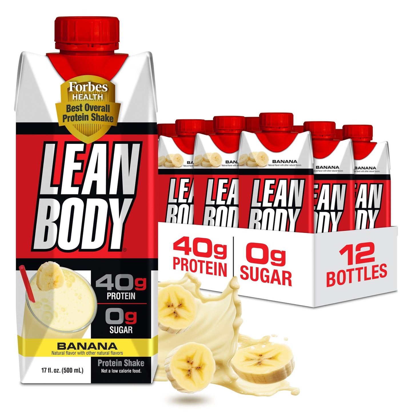 Lean Body Ready-to-Drink Banana Protein Shake, 40g Protein, Whey Blend, 0 Sugar, Gluten Free, 22 Vitamins & Minerals, 17 Ounce (Recyclable Carton & Lid - Pack of 12) LABRADA - Medaid International