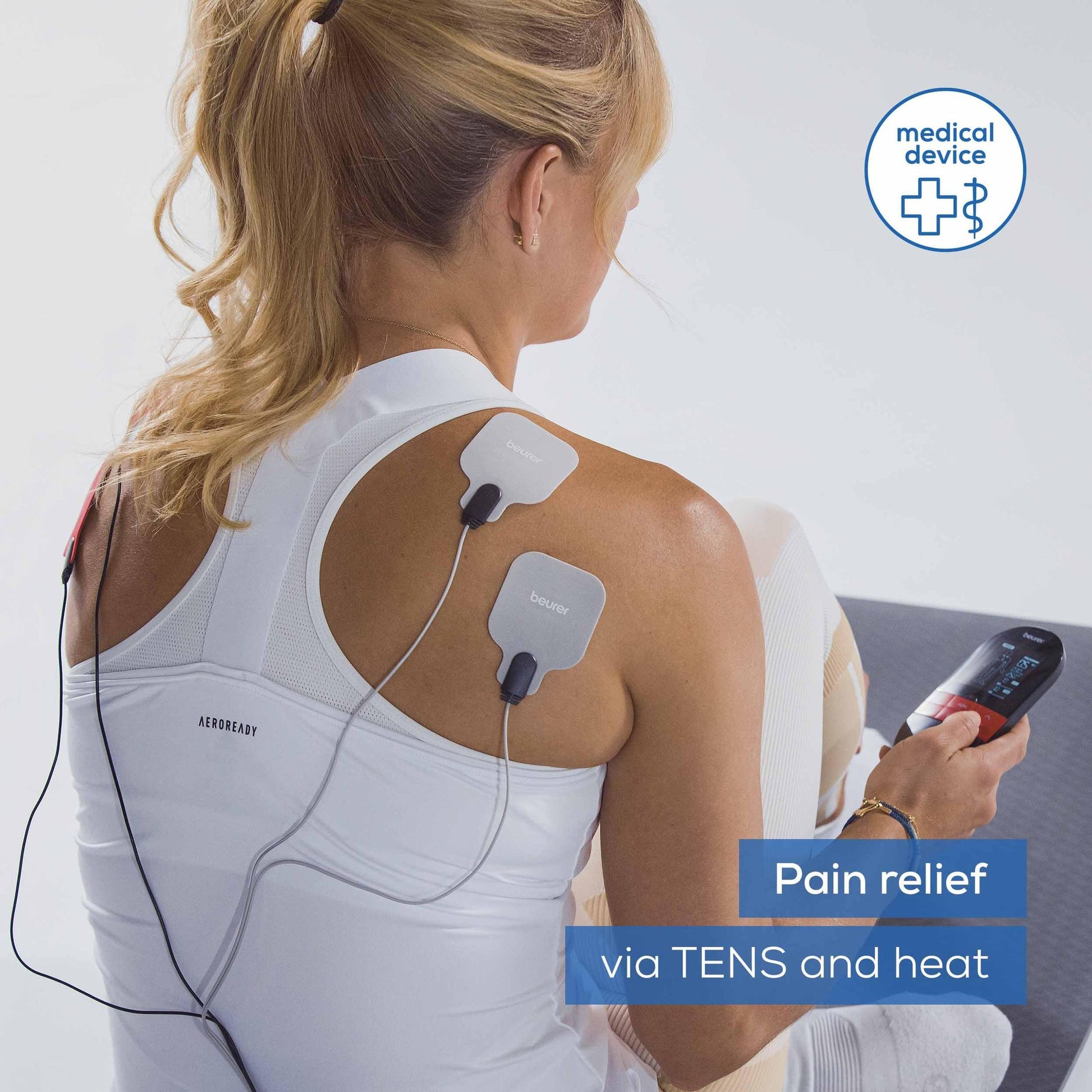 Beurer EM59 Digital 3-in-1 TENS, EMS & Heat Therapy Device for Pain Relief and Massage, Muscle Stimulator with 2 Adjustable Channels, 64 Applications, Timer Function - Medaid International