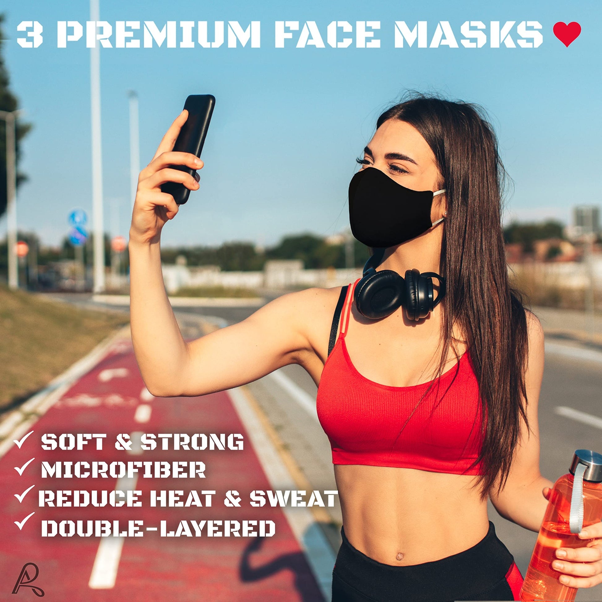 Arcarius Breathable Black Cool Moisture Wicking Face Masks, Washable, Lightweight, Reusable Comfort Fashion Sport for Women Men Teens 3 pack - Medaid International