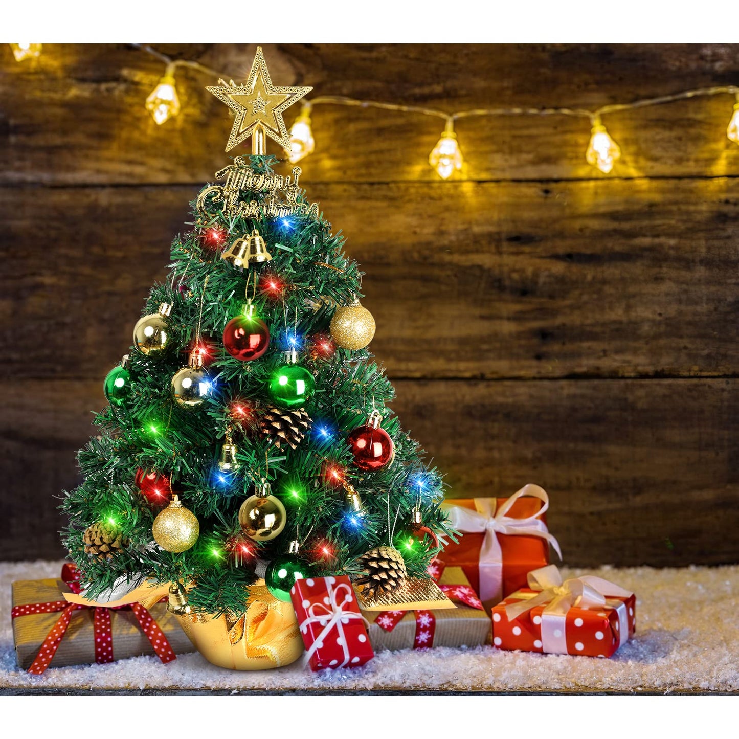 AGIRL Tabletop Christmas Tree 22 Inch Mini Artificial Christmas Tree with 30 LED String Lights, Star Tree, Tabletop Small Xmas Tree for Holiday Indoor DIY Christmas Decor - Medaid International