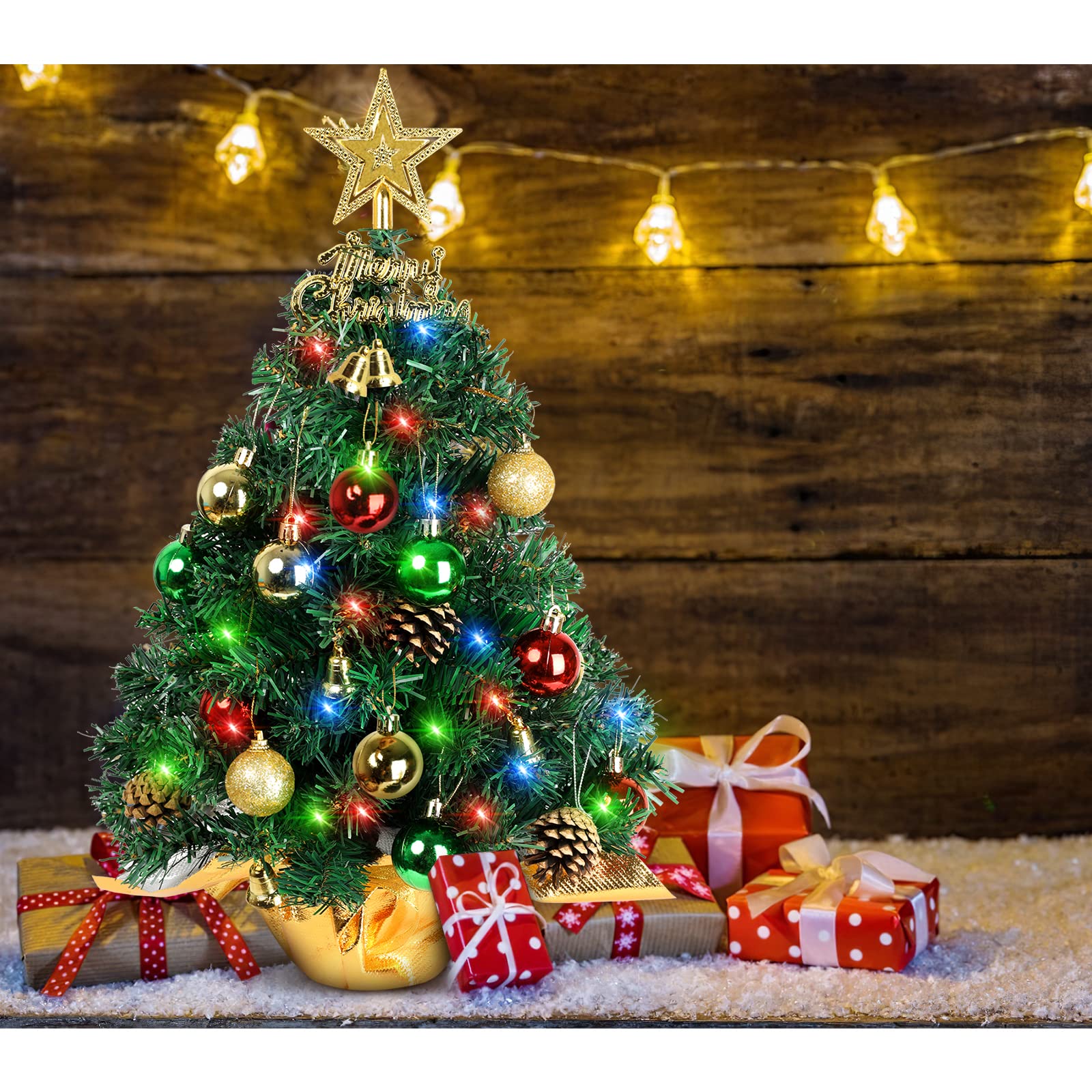 AGIRL Tabletop Christmas Tree 22 Inch Mini Artificial Christmas Tree with 30 LED String Lights, Star Tree, Tabletop Small Xmas Tree for Holiday Indoor DIY Christmas Decor - Medaid International