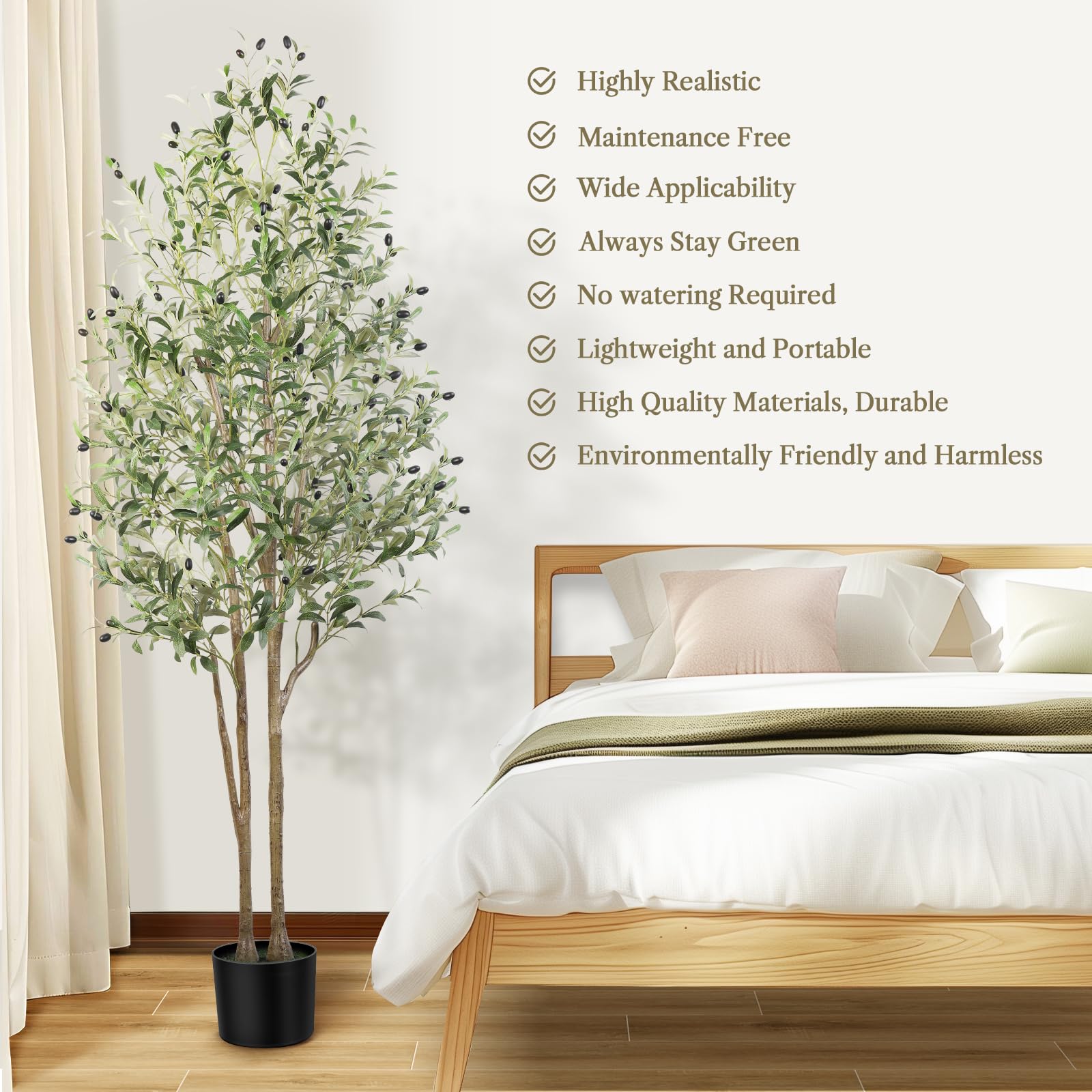 Alupssuc 6.1ft Artificial Olive Tree, Natural Faux Olive Branches and Fruits for Modern Home Office Living Room Floor Decor Indoor - Medaid International