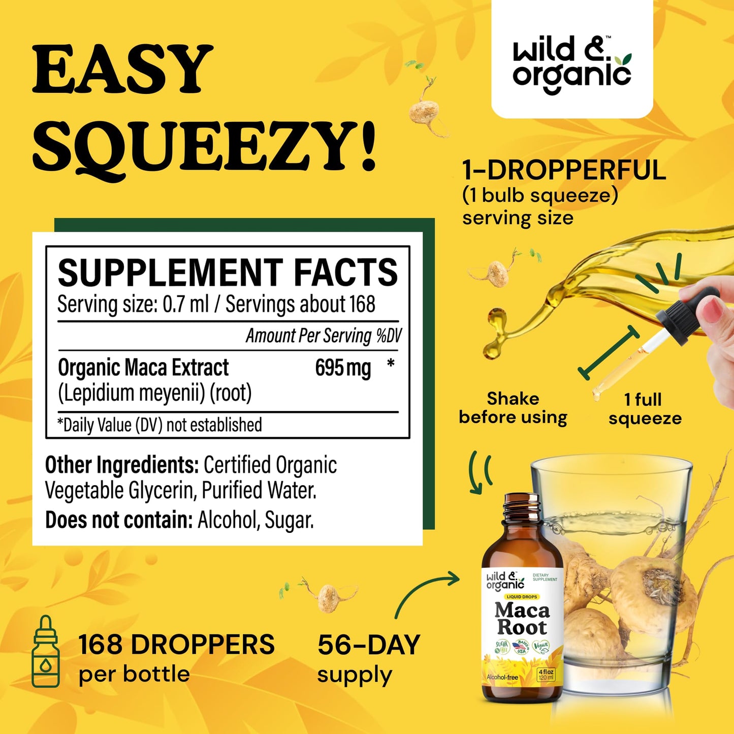 Wild & Organic Maca Root Liquid Drops for Men & Women - Peruvian Maca Tincture for Overall Support - Vegan, Sugar & Alcohol-Free Supplement - 4 fl oz - Medaid International