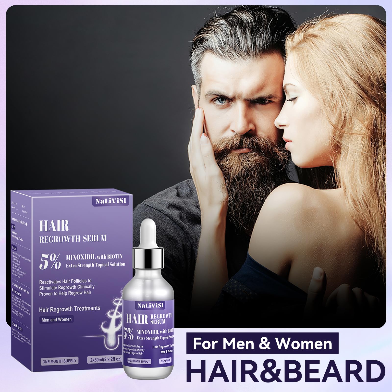 2 Pack 5% Minoxidil for Men Women Hair Growth Oil Regrowth Serum with Scalp Massager, Extra Strength Hair Loss Treatments Spray Foam, Beard Growth Kit - Hair Growth Products, - Medaid International