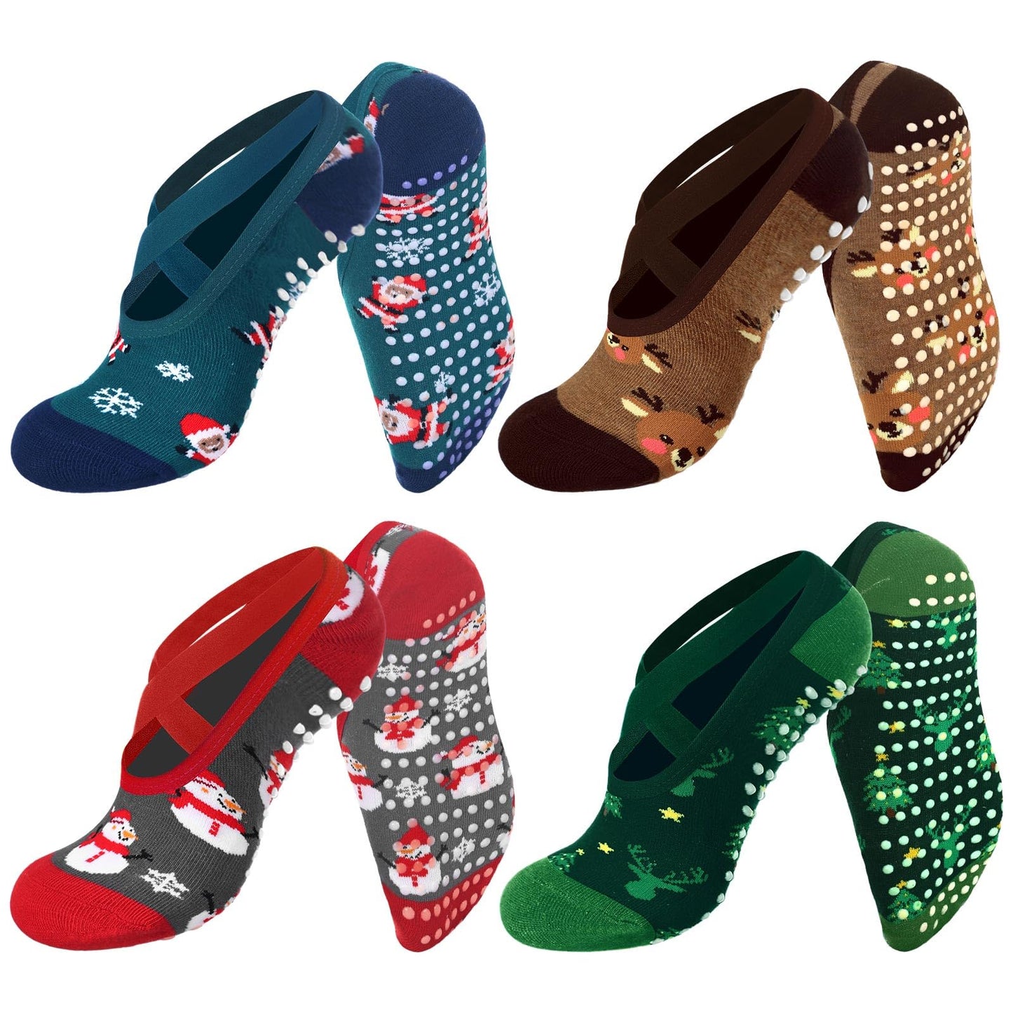 Shyyween 8 Pairs Christmas Yoga Socks for Women Non-slip Grips & Straps, Ideal for Pilates Christmas Gifts for Xmas Holiday Ballet, Dance, Barre, Hospital, Barefoot - Medaid International
