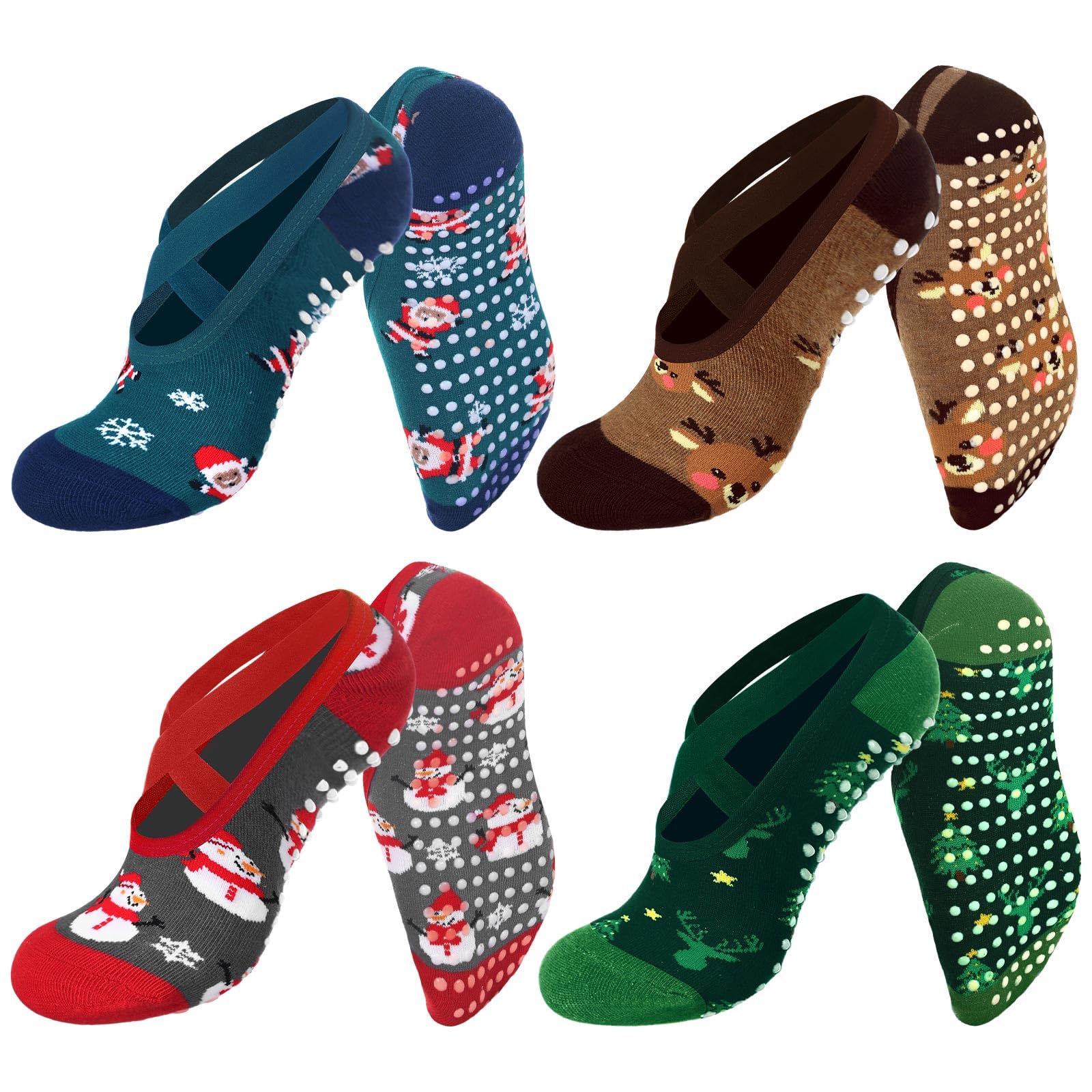 Shyyween 8 Pairs Christmas Yoga Socks for Women Non-slip Grips & Straps, Ideal for Pilates Christmas Gifts for Xmas Holiday Ballet, Dance, Barre, Hospital, Barefoot - Medaid International