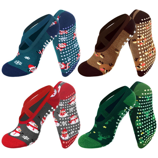 Shyyween 8 Pairs Christmas Yoga Socks for Women Non-slip Grips & Straps, Ideal for Pilates Christmas Gifts for Xmas Holiday Ballet, Dance, Barre, Hospital, Barefoot - Medaid International