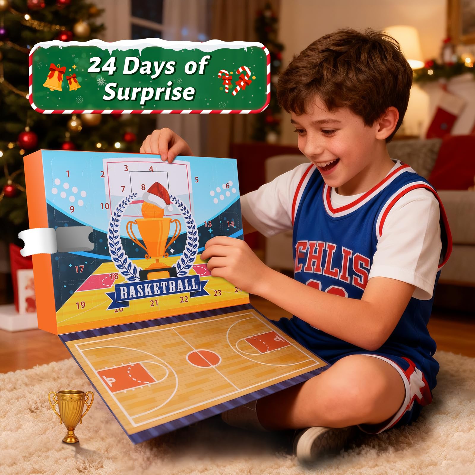 Basketball Golf Advent Calendar 2025 for Men Teen Boy, 24-Day Christmas Count-down Calendar Xmas Gifts with Socks, Accessories and Decorations for Kids Boys Teens Basketball Player - Medaid International