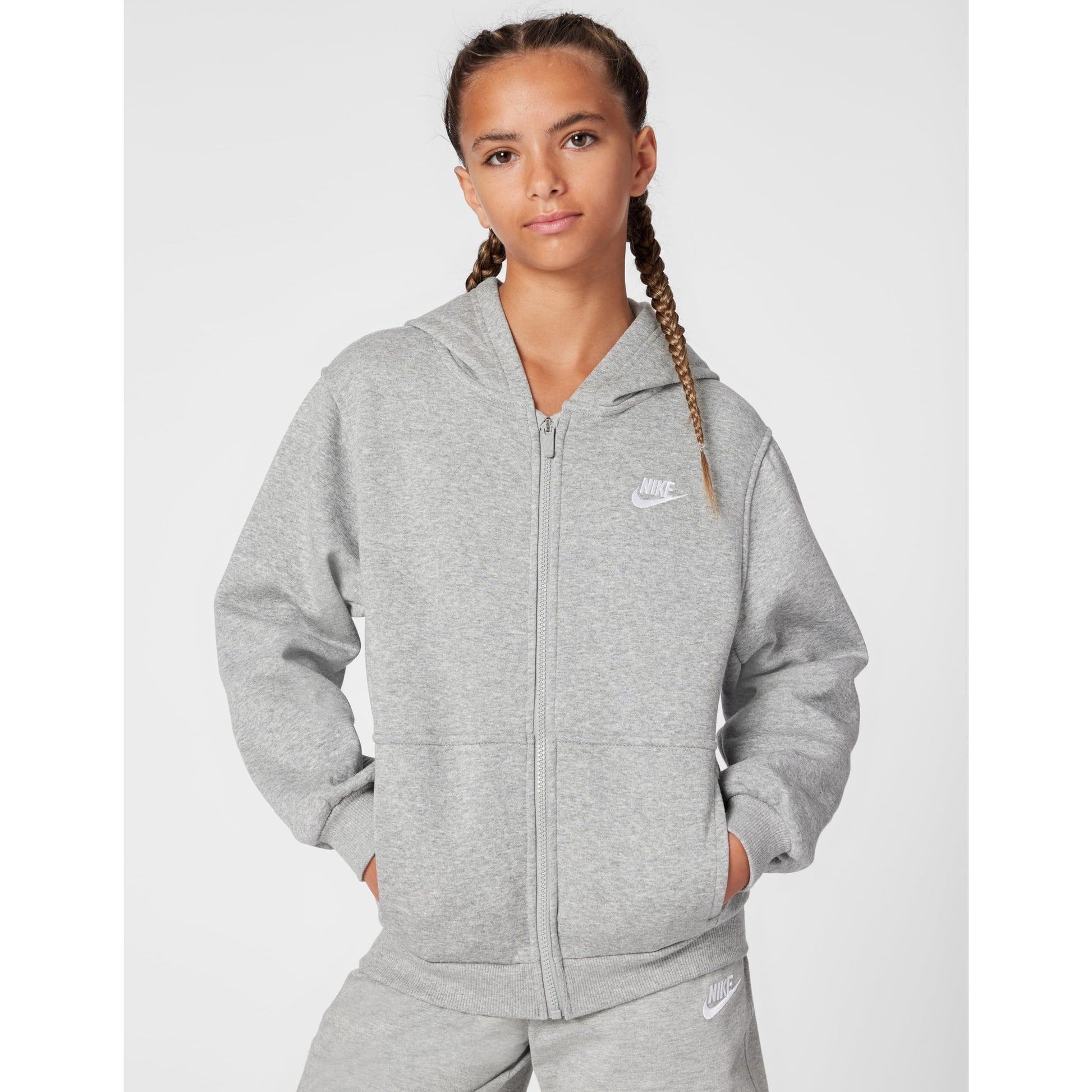 Nike Kid's Sportswear Club Fleece Full-Zip Hoodie, Dark Grey Heather/Base Grey/White, Medium - Medaid International