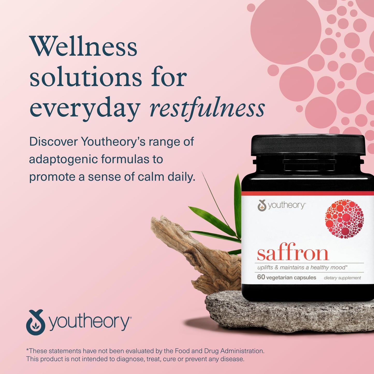 Youtheory Saffron - Vegan Energy Supplement for Men & Women* - Contains Rhodiola Rosea & Ashwagandha - Dairy, Soy & Gluten Free - 60 Vegetarian Capsules - Medaid International