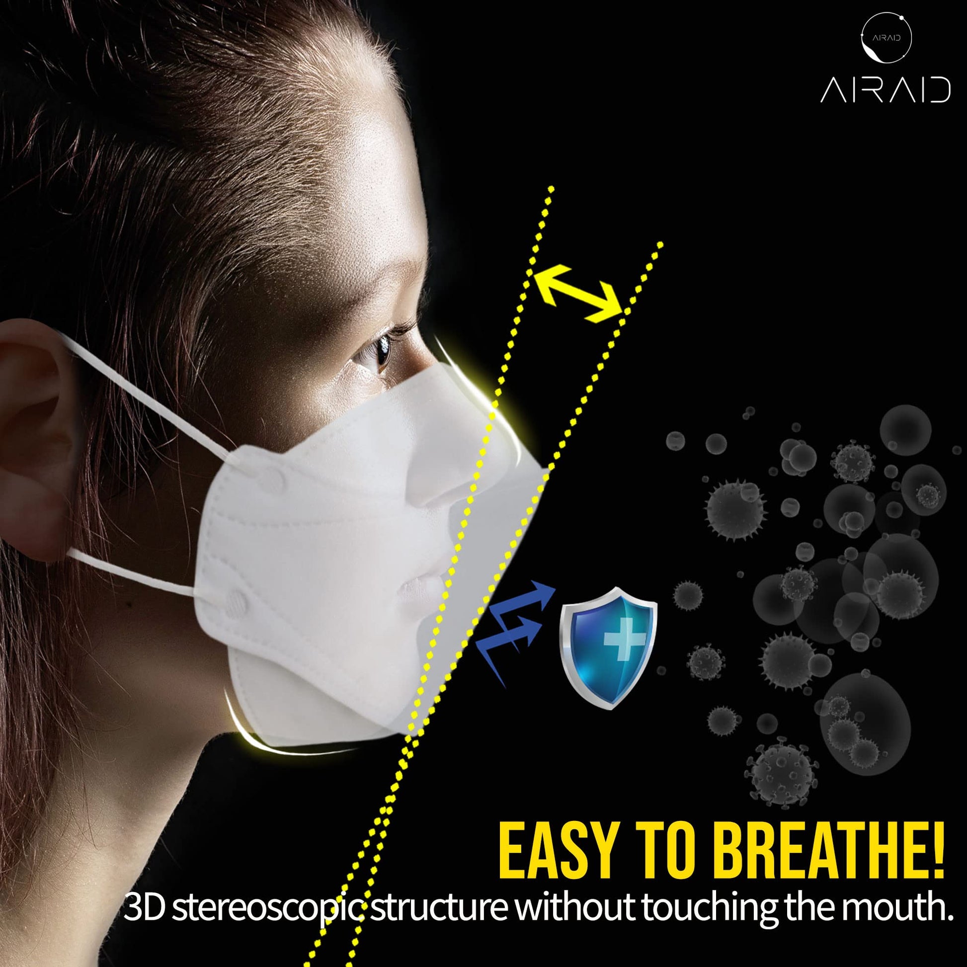 AIRAID-KF94 [Individually Wrapped] - Made in Korea, 4-Layer Filter, 3D Face Mask, Black, White, Adult and Older Teens (White-20P) - Medaid International