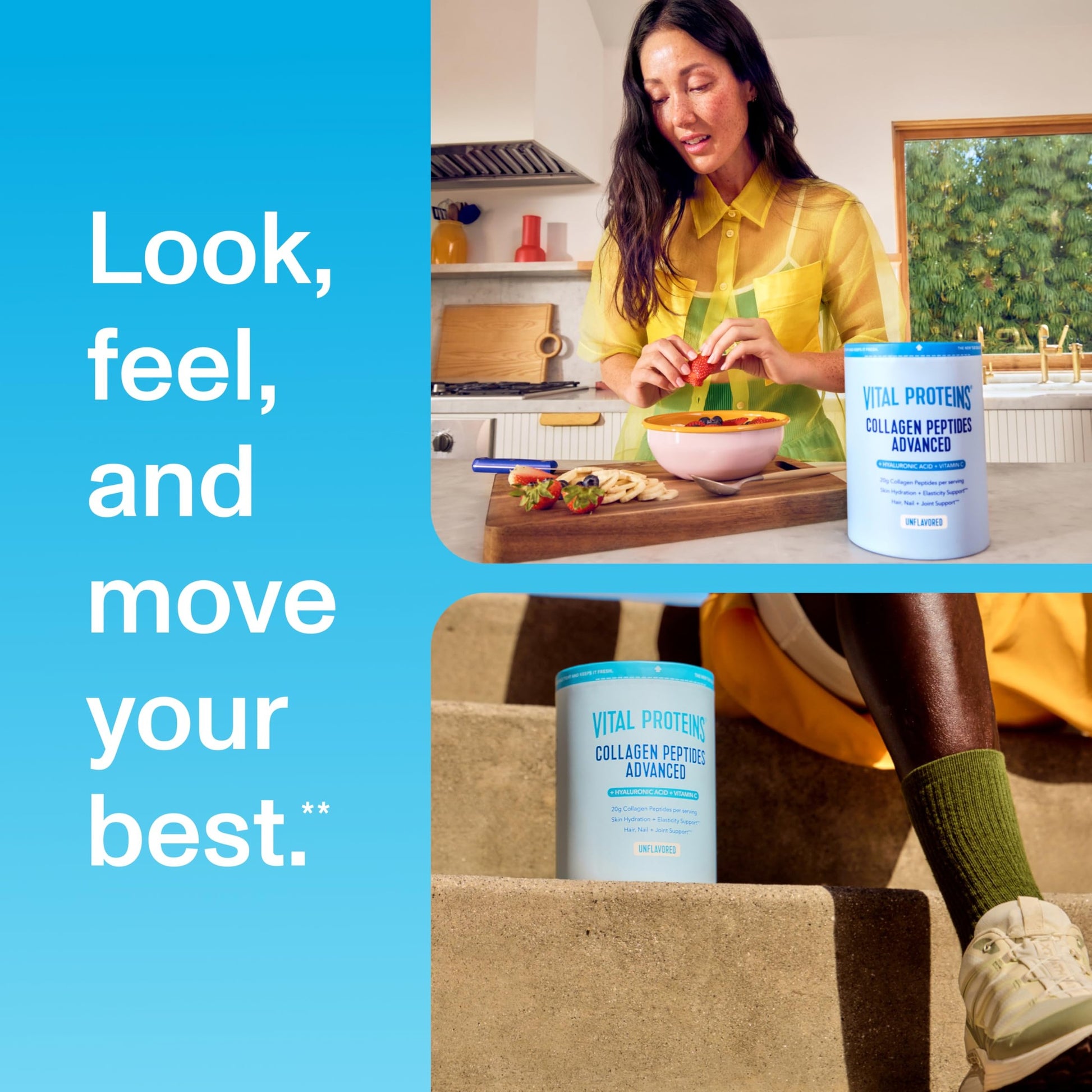 Vital Proteins Collagen Peptides Powder Advanced with Hyaluronic Acid & Vitamin C - 20oz Collagen Protein, Unflavored, 27 Servings - Medaid International