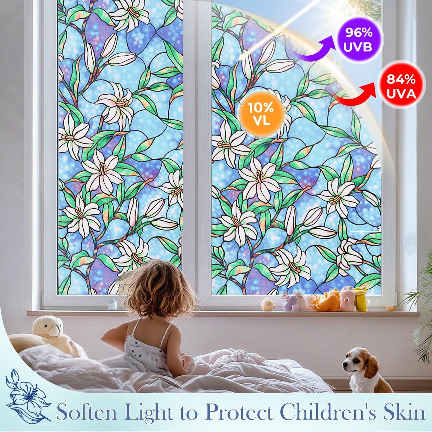 Coavas Decorative Window Privacy Film, Heat Control Sun Blocking Stained Glass Window Film, Floral Design Static Cling, Non Adhesive Windows Tint for Bathroom Front Door(Vinyl, 17.5" x 78.7 ") - Medaid International