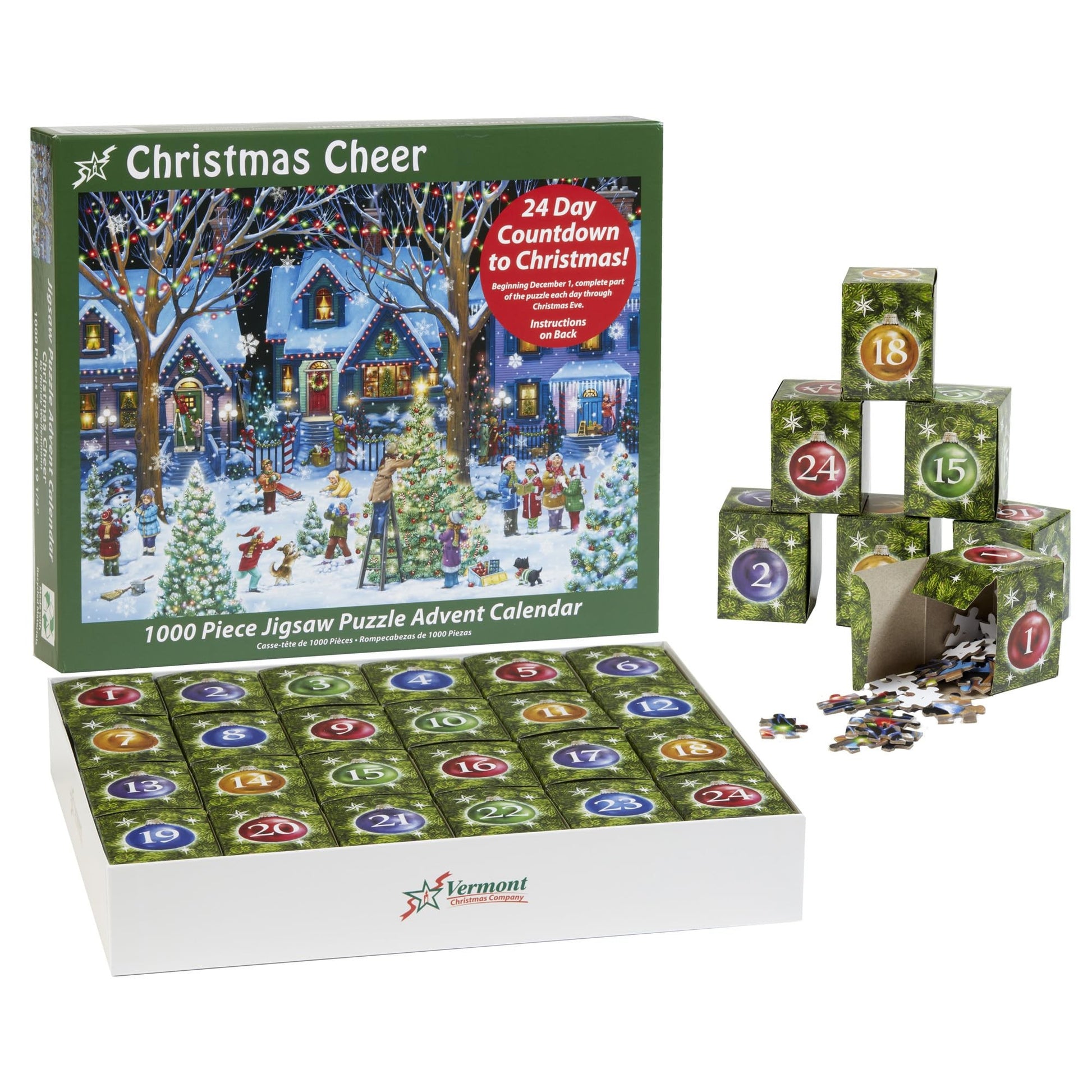 Advent Calendar Jigsaw Puzzle 1000 Pieces - Christmas Cheer by Vermont Christmas Company - Count Down to Christmas Jigsaw Puzzle - Use Year After Year - Medaid International
