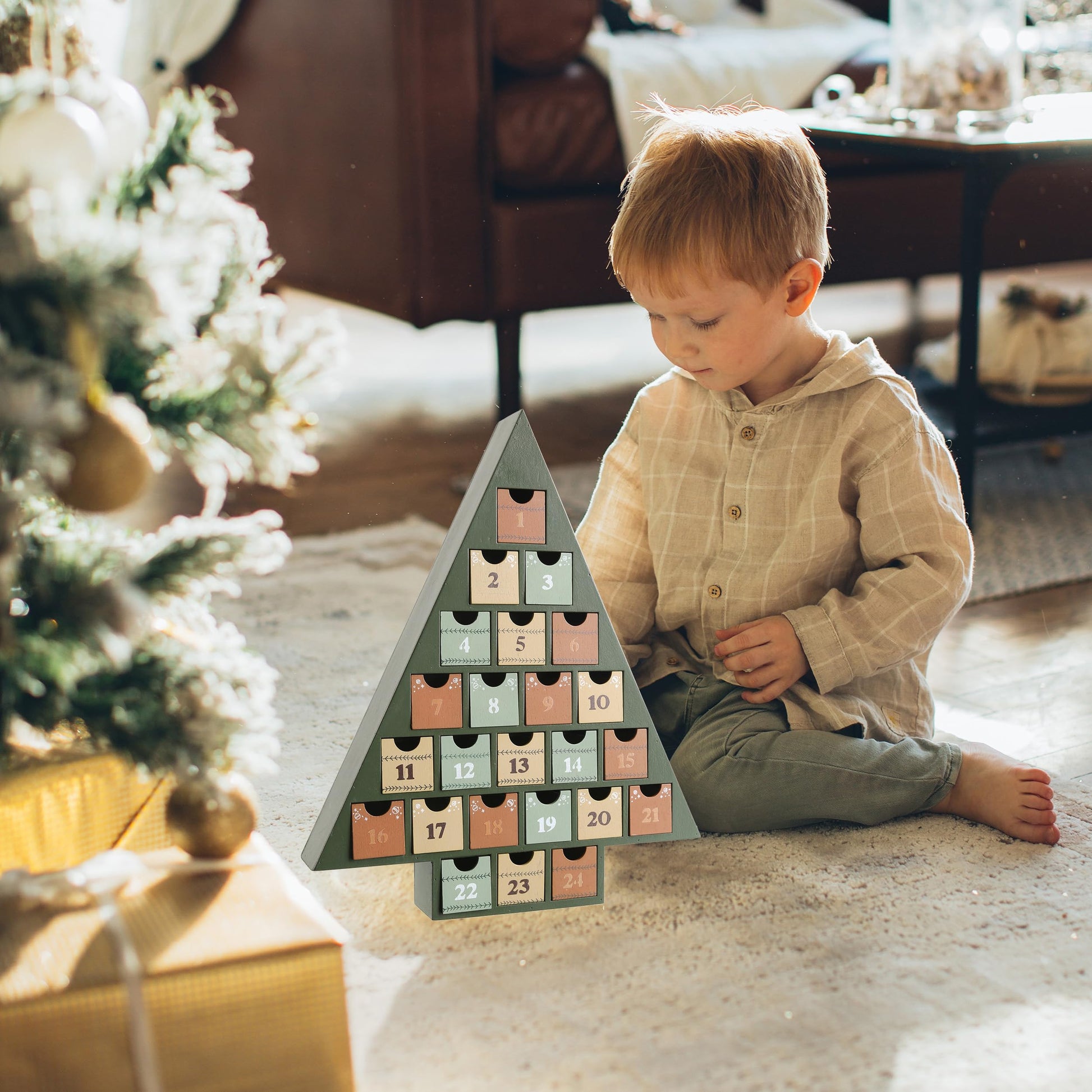 JOEJET Wooden Advent Calendar 2025, 24 Days Countdown to Christmas Calendar with Storage Drawers, DIY Tree Shape Refillable Wooden Advent Xmas Countdown Calendar - Medaid International