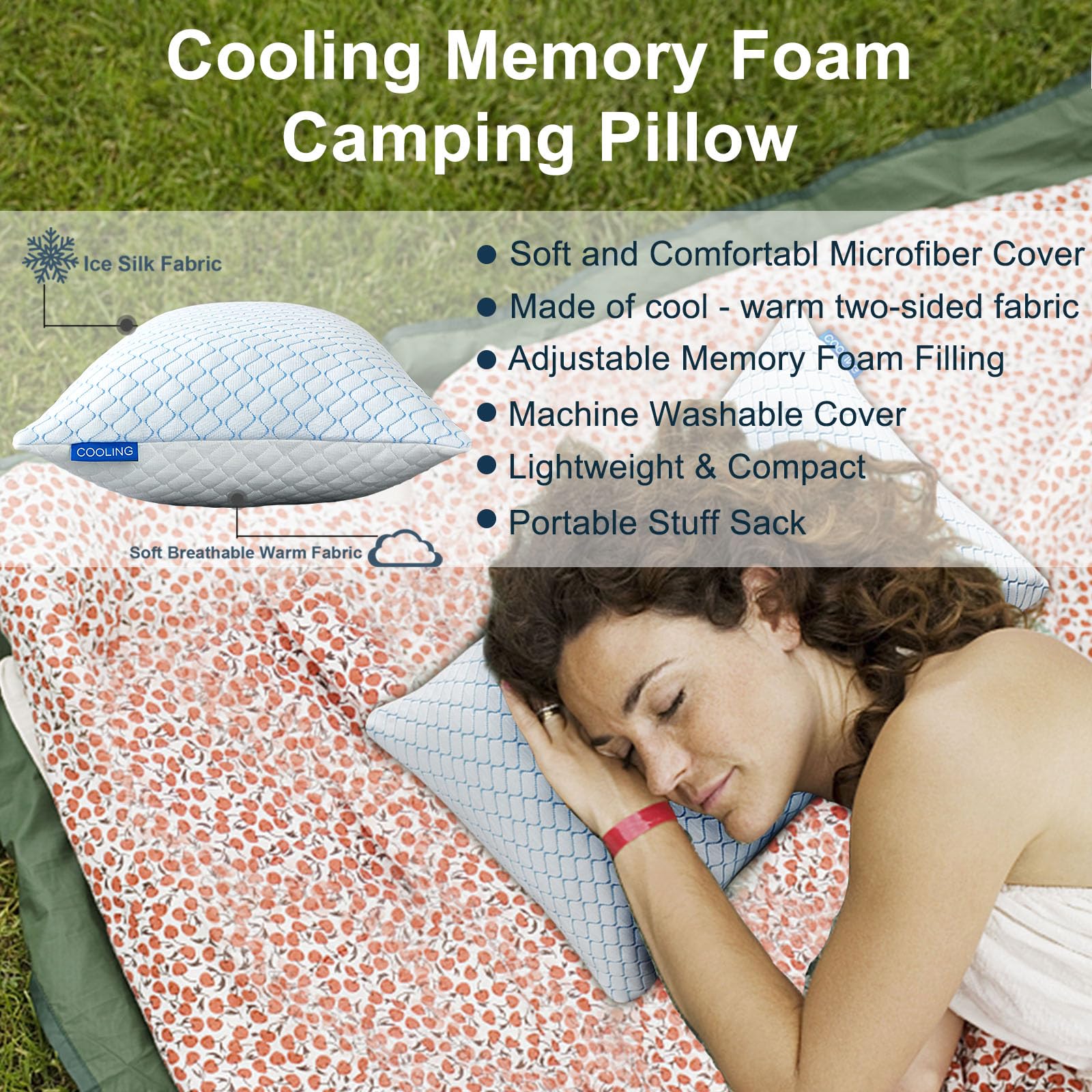 Gehannah Travel Pillow - Large 1 Pack Compressible Camping Pillow for Sleeping - Shredded Memory Foam with 1 Storage Bags - Supportive for Adults, Kids, Outdoor, Backpacking, Hiking Gear - Medaid International