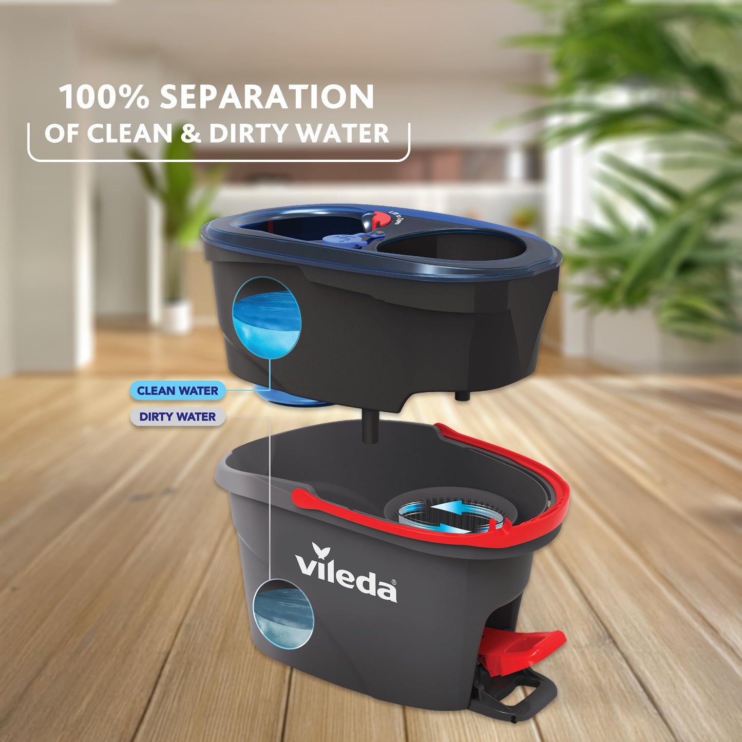 Vileda H2PrO Spin Mop System - Separates Clean and Dirty Water - Effortless Wringing - Microfibre Cleaning - Easy Assembly - Ergonomic Design - Medaid International