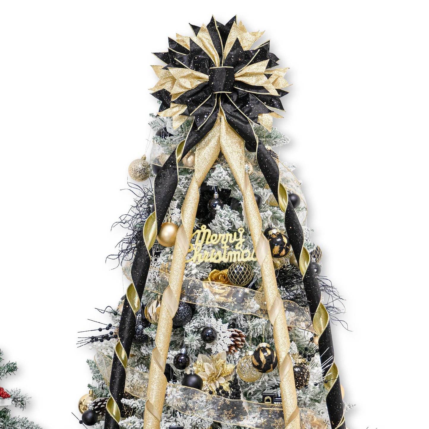 Hismir Christmas Tree Topper Bow, 53x13 Inches Large Christmas Bow with Glitter Streamer, Decorative Ribbon Bows for Xmas Tree Wreath Door Festival Home Decor(Black & Gold) - Medaid International