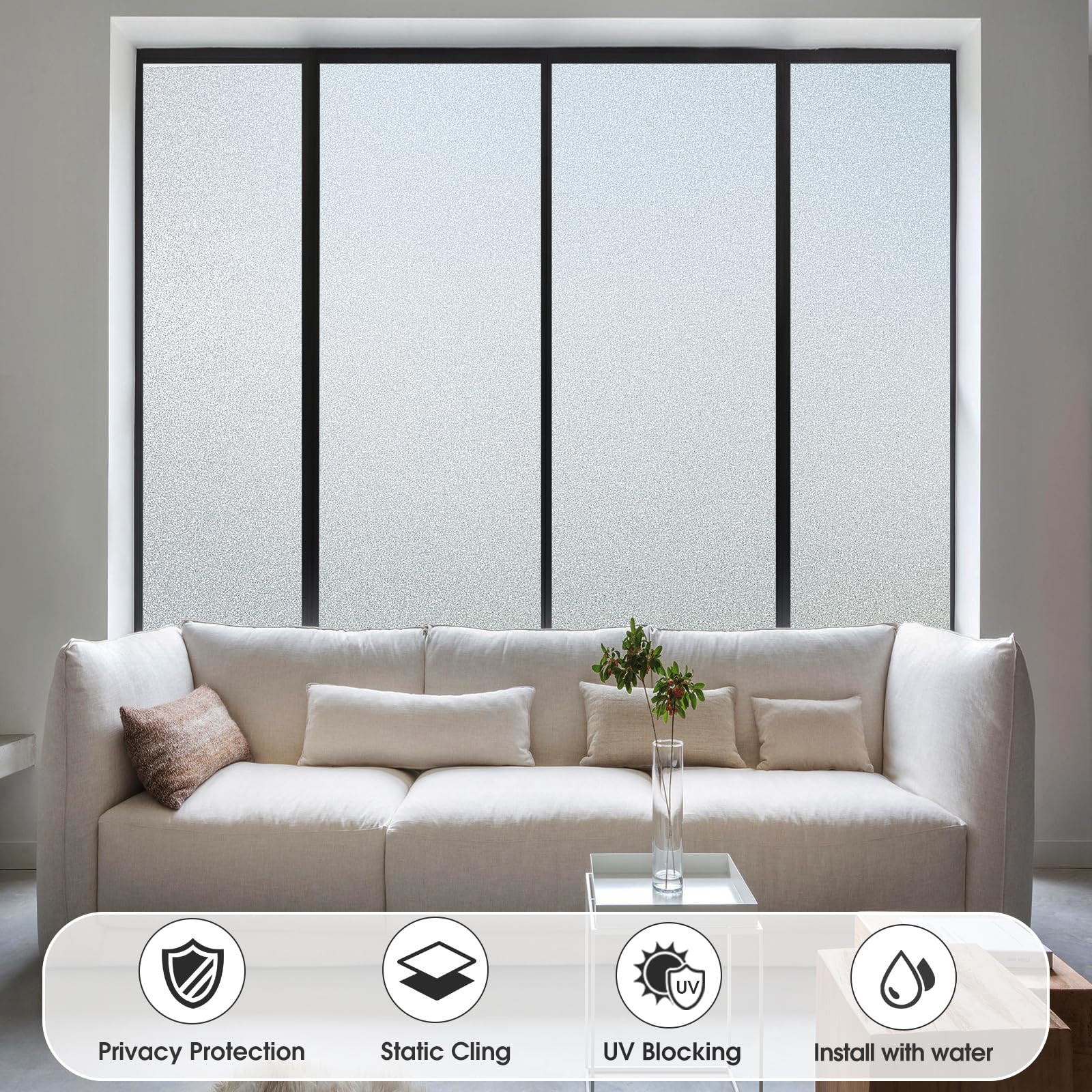 Coavas Window Privacy Film Frosted Glass Static Clings, Bathroom Frosting Decorative Window Stickers, Heat UV Blocking Anti-Glare Door Window Coverings Day and Night (17.5 x 78.7 Inch, Pure) - Medaid International