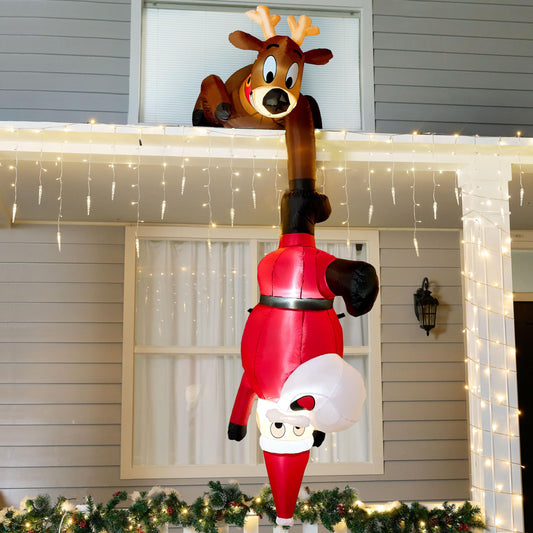 Joiedomi 8 FT Hanging Christmas Inflatables Decoration, Christmas Inflatable Reindeer and Climbing Santa, Blow Up Santa with Build-in LED for Xmas Party Indoor, Outdoor, Yard, Garden, Lawn Decor - Medaid International