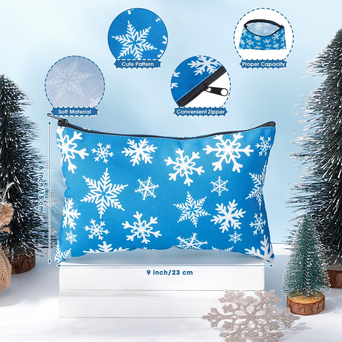 Baderke 4 Set Christmas Gifts Christmas Mugs Enamel Mug 4 Pcs Xmas Makeup Bags Bulk Santa Goodie Bags and 4 Pcs Santa Socks Xmas Socks for Family Women Friend(Blue) - Medaid International