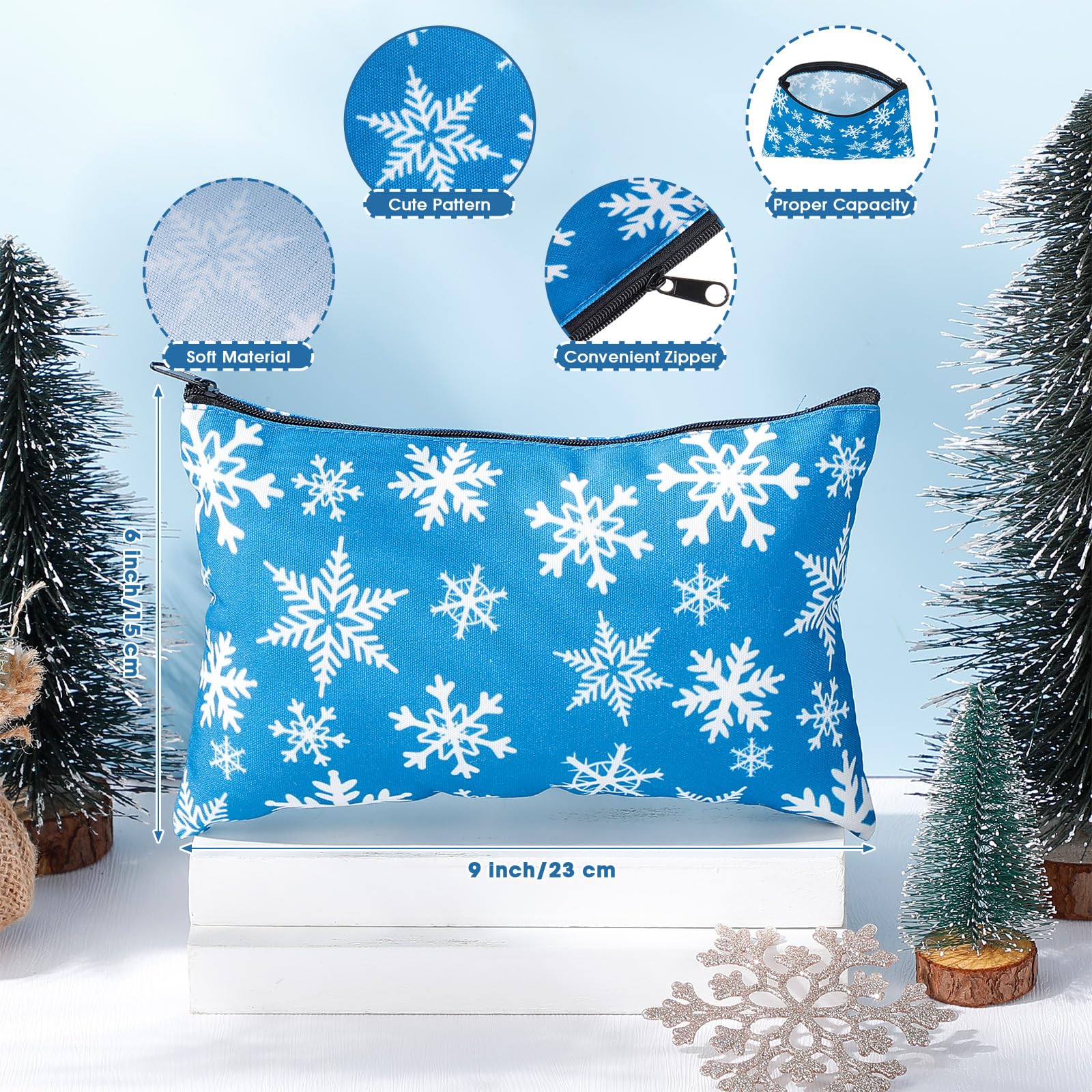 Baderke 4 Set Christmas Gifts Christmas Mugs Enamel Mug 4 Pcs Xmas Makeup Bags Bulk Santa Goodie Bags and 4 Pcs Santa Socks Xmas Socks for Family Women Friend(Blue) - Medaid International