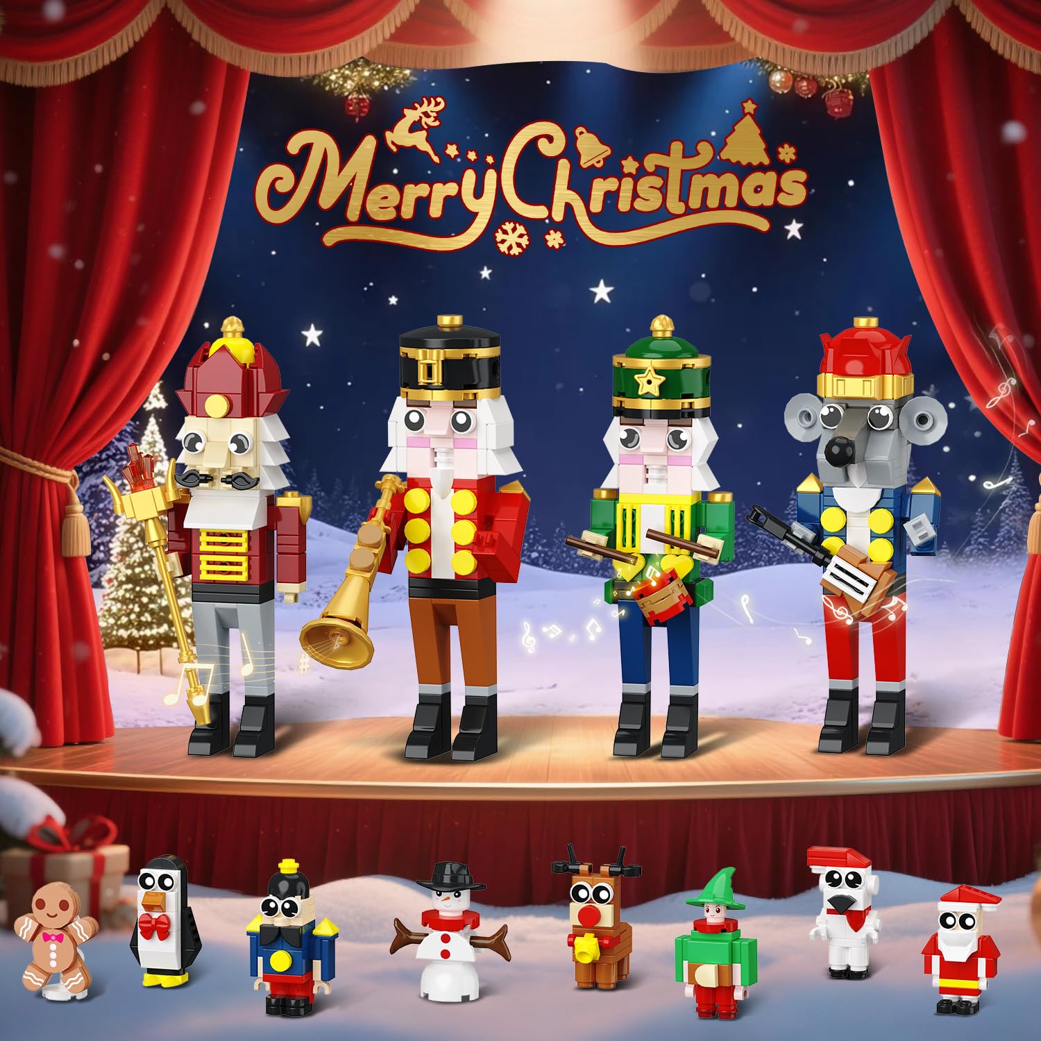 HOGOKIDS Advent Calendar 2025 Nutcracker Theater Building Set with Light, 24 Day Christmas Countdown Calendar 3.6 Mini Building Block Toy with 4 Nutcracker & 8 Minifigures, Gift for Adult Girl Boy 10+ - Medaid International