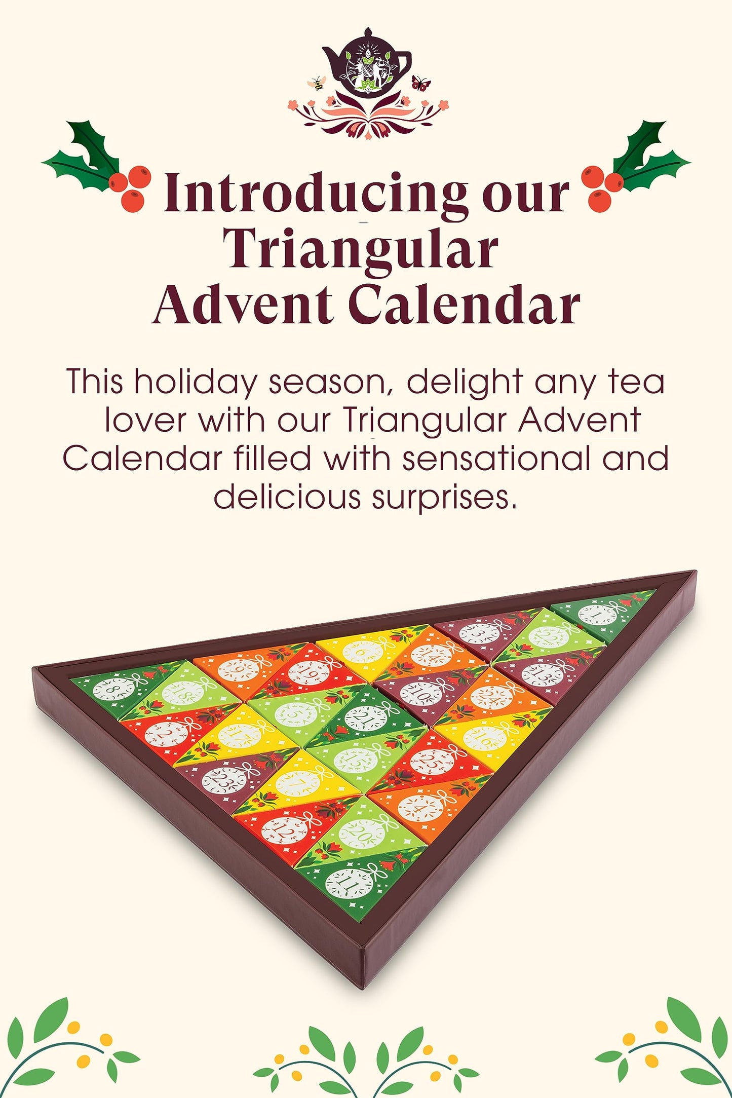 English Tea Shop Advent Calendar Nativity- 25 Pyramid Biodegradable Tea Bags - Medaid International