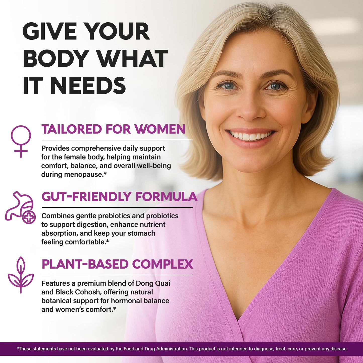 Menopause Supplements for Women - Dong Quai, Black Cohosh, Pre & Probiotics - Sweats & Hot Flashes Relief - Digestion, Sleep & Mood Support - 25-in-1 Perimenopause Complex - Made in USA - 60 Capsules - Medaid International