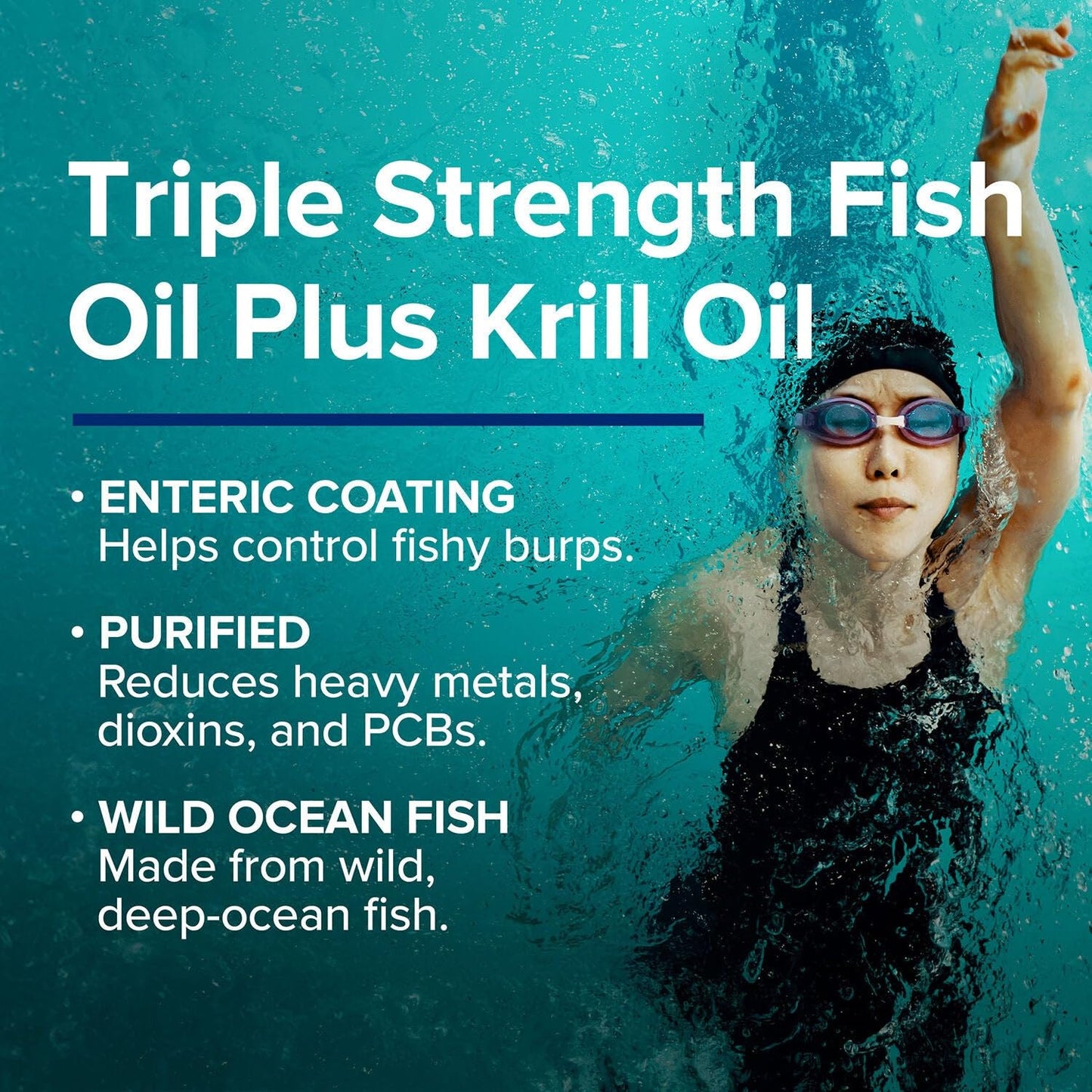 GNC Triple Strength Fish Oil Plus Krill Oil Omega 3 Supplement, 1000mg EPA and DHA, Supports Heart, Brain, Skin, Eye and Joint Health, 60 Softgels - Medaid International