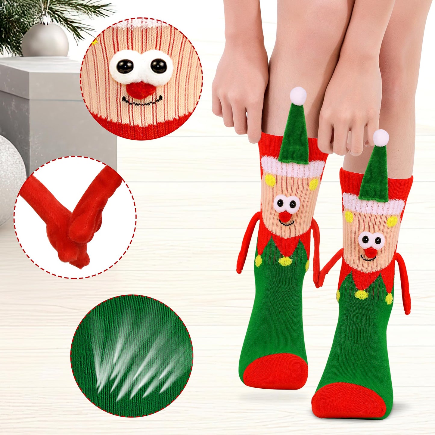 Itscolofy 4 Pairs Funny Christmas Socks, Magnetic Hand Holding Socks, Christmas Stocking Stuffers for Women Men Couples, White Elephant Exchange Gifts, Xmas Secret Santa Gag Gifts - Medaid International
