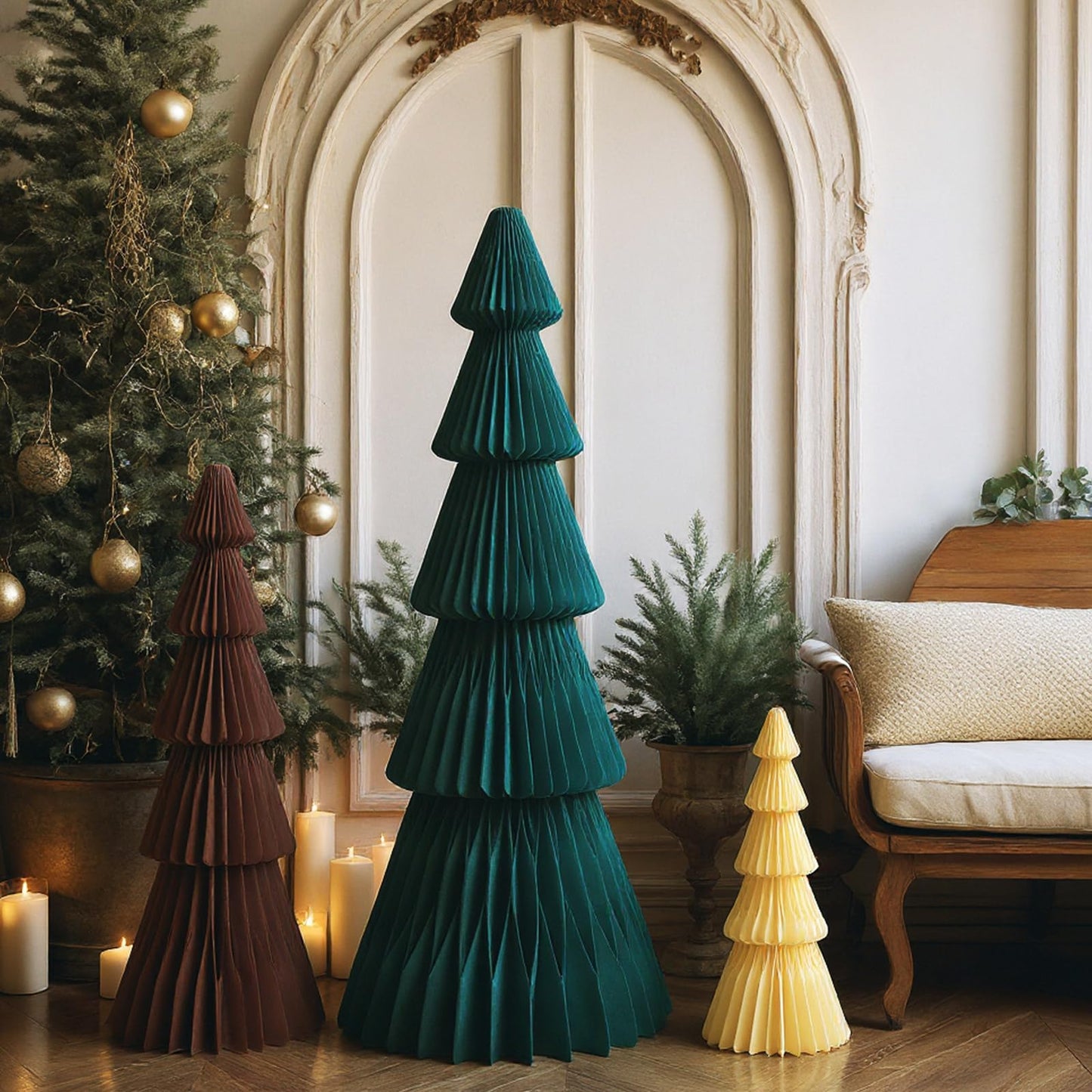 Fullhawl 3ft 2ft 1ft Large Christmas Paper Trees Honeycomb Christmas Trees 3D Green Honeycomb Xmas Paper Table Ornament Folding Tree with Magnet for Xmas Decoration Party - Medaid International