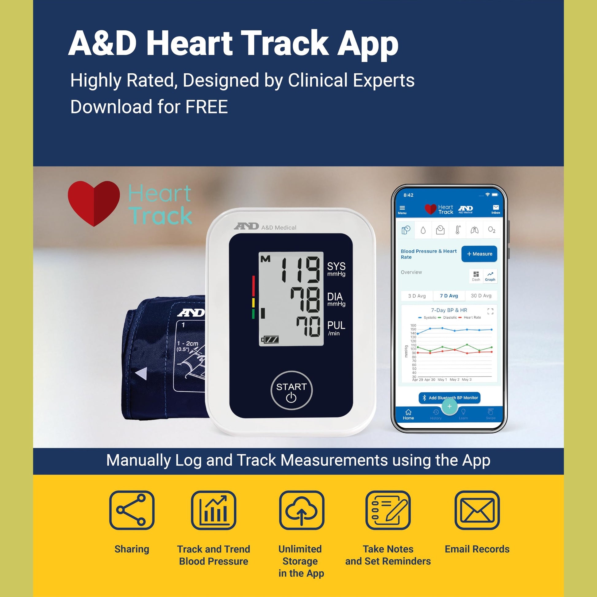 A&D Medical Blood Pressure Monitor for Home Use, UA-651 – Upper Arm Precise BP Machine – Wide Range Cuff (8.6” / 22-42cm), Adults, 4 AA Batteries - Medaid International