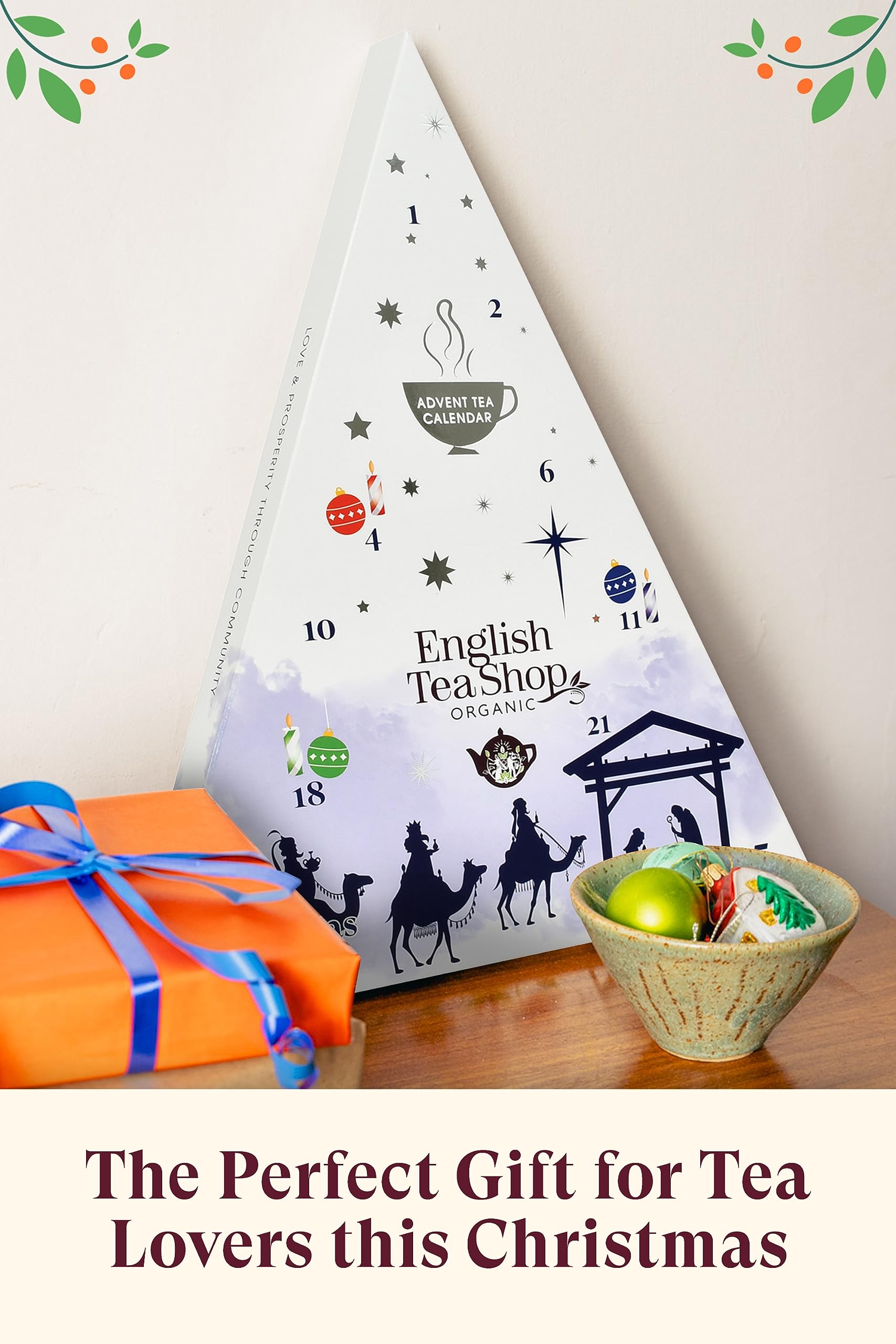 English Tea Shop Advent Calendar Nativity- 25 Pyramid Biodegradable Tea Bags - Medaid International