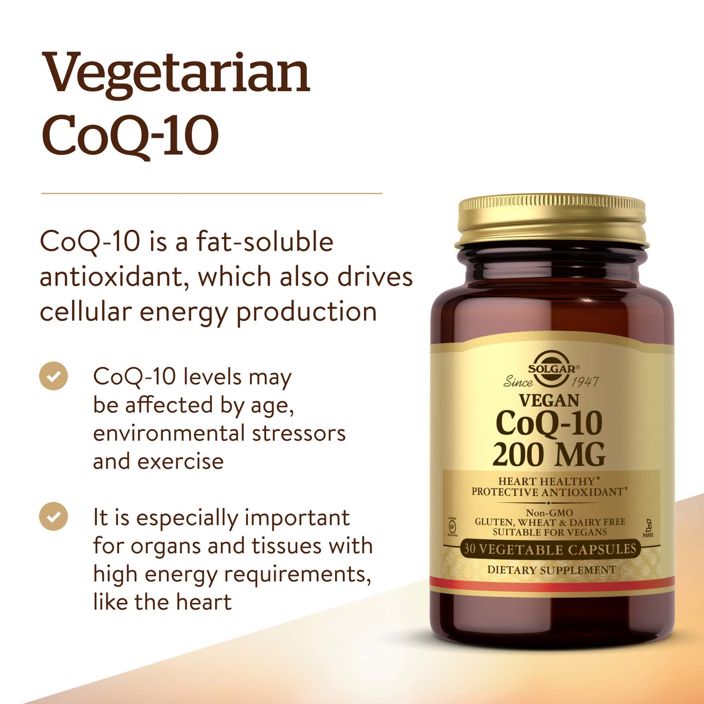 Solgar Vegetarian CoQ-10 200 mg, 30 Vegetable Capsules - Heart Healthy, Protective Antioxidant - Coenzyme Q10 (CoQ-10) Supplement - Vegan, Gluten Free, Dairy Free, Kosher - 30 Servings - Medaid International