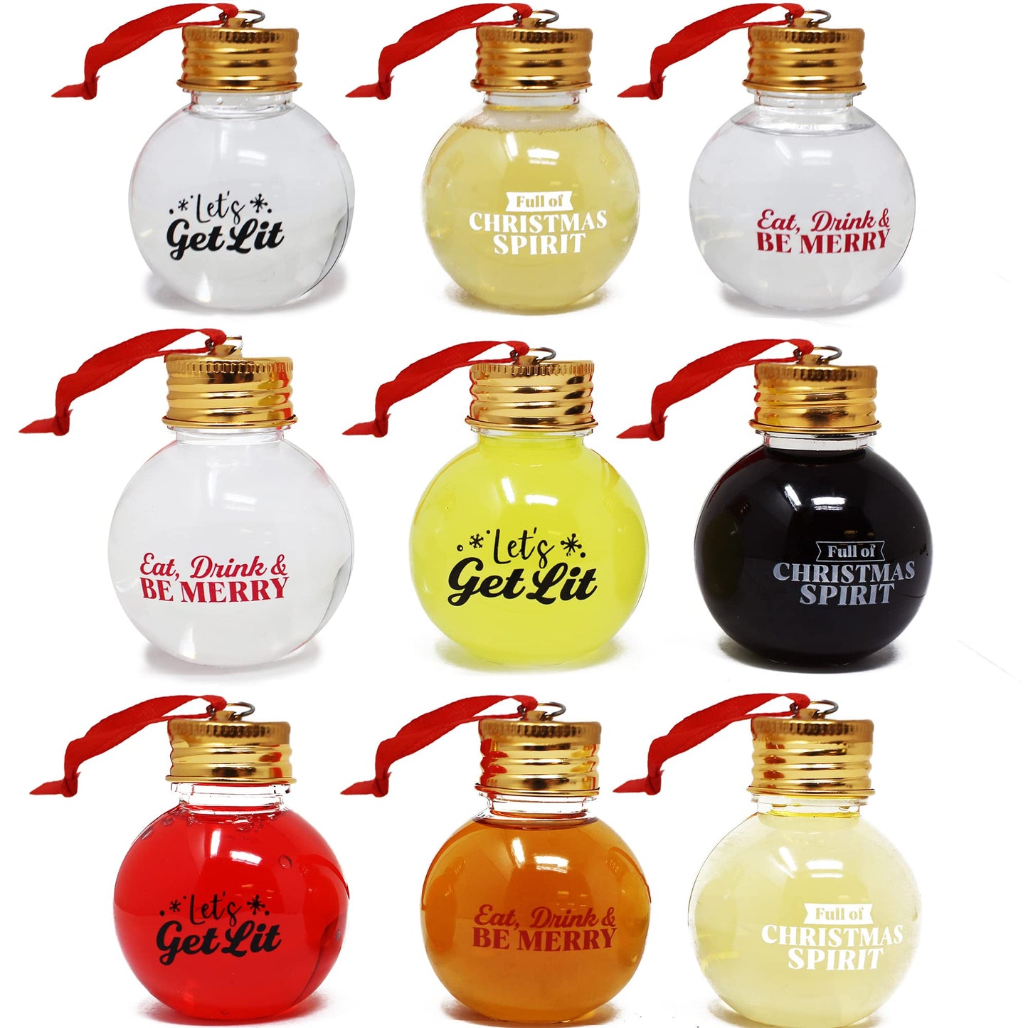 Joiedomi 9 Pcs Christmas Boozeball Ornaments Set, Xmas 1.7 oz Clear Fillable Ball, Tree Hanging Decorations for Christmas Holiday Indoor and Outdoor Decorations - Medaid International