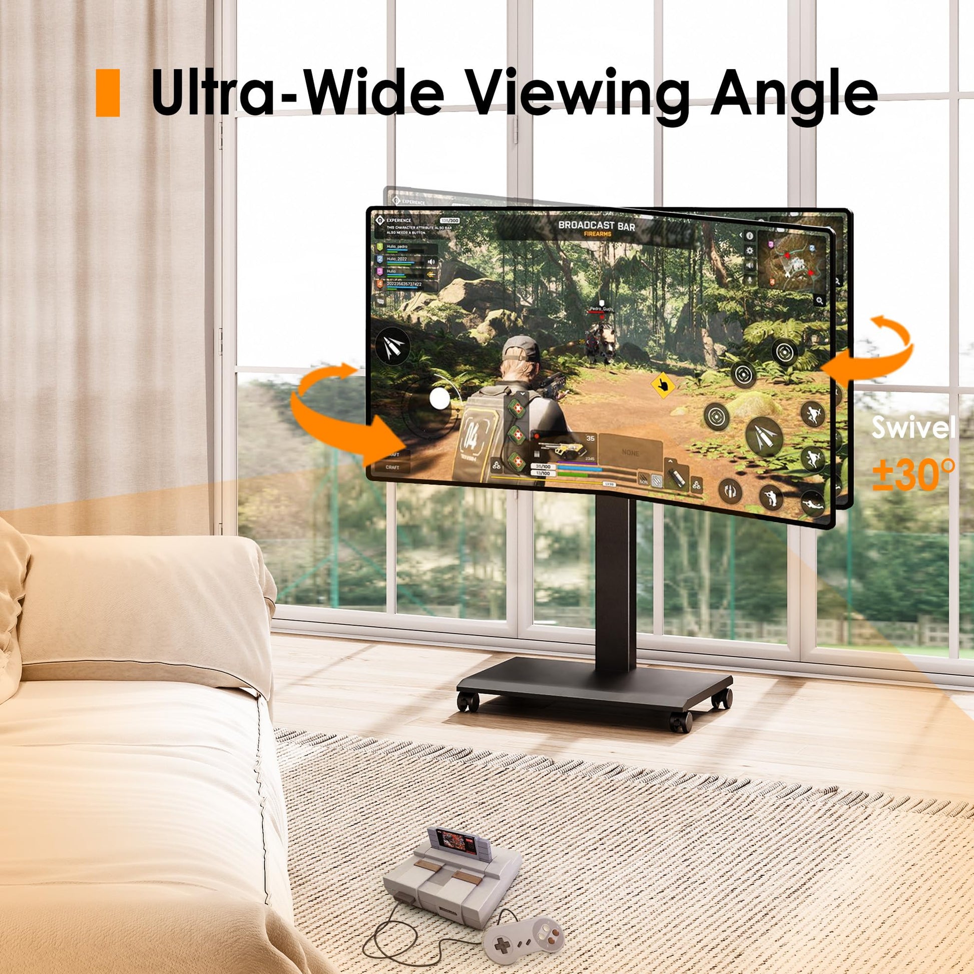 FITUEYES Hand Crank Lift TV Stand with Wheels, Tilt & Swivel Rolling TV Stand for 32-75Inch TVs, Free Height Adjustable Mobile Television Stand Holds up to 88Lbs, Iron Base Max VESA 600x400mm - Medaid International