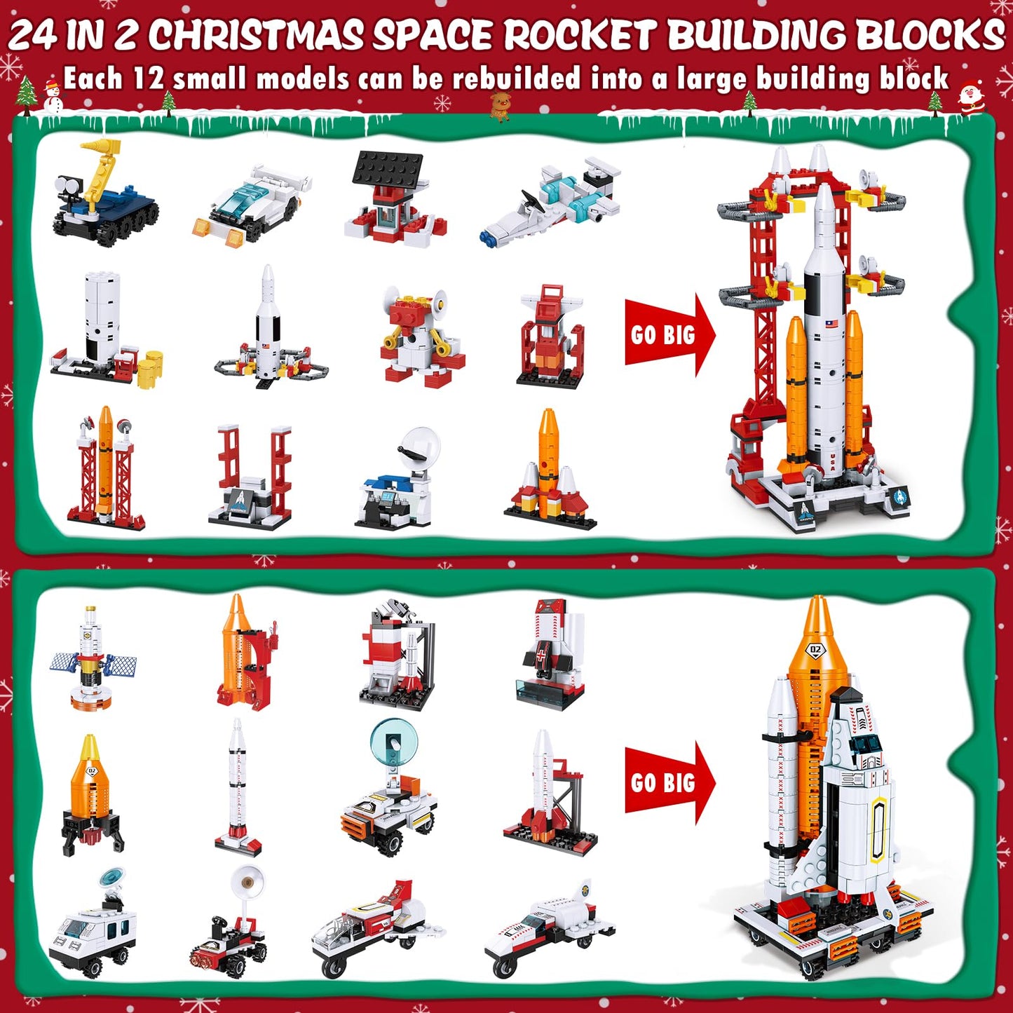 Kids Advent Calendar 2025 for Boys, 24 Days Christmas STEM Space Building Blocks Countdown Calendar Gifts Box with 12-in-1 Rocket Spaceship Shuttle Launcher Bricks Toy Set for Kids Teens Girls Age 6+ - Medaid International