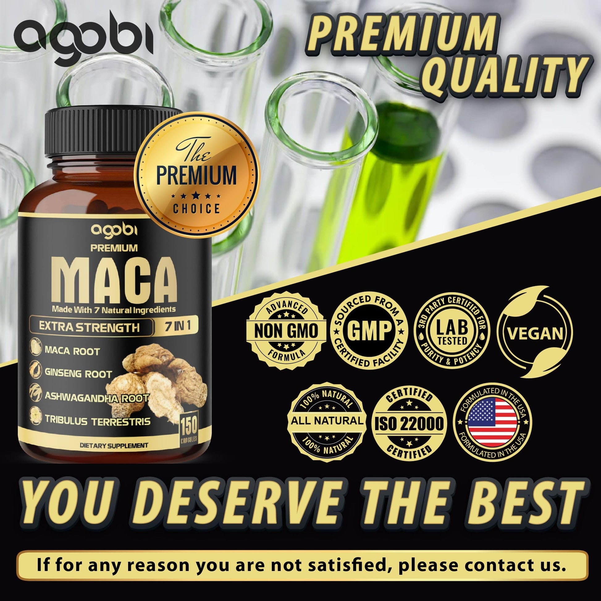7in1 Premium Maca Root Capsules - with Ashwagandha, Ginseng, Tribulus, Shilajit, Shatavari & Black Pepper - Natural Energy, Performance & Mood Support - 150 Counts for 5 Months - Medaid International