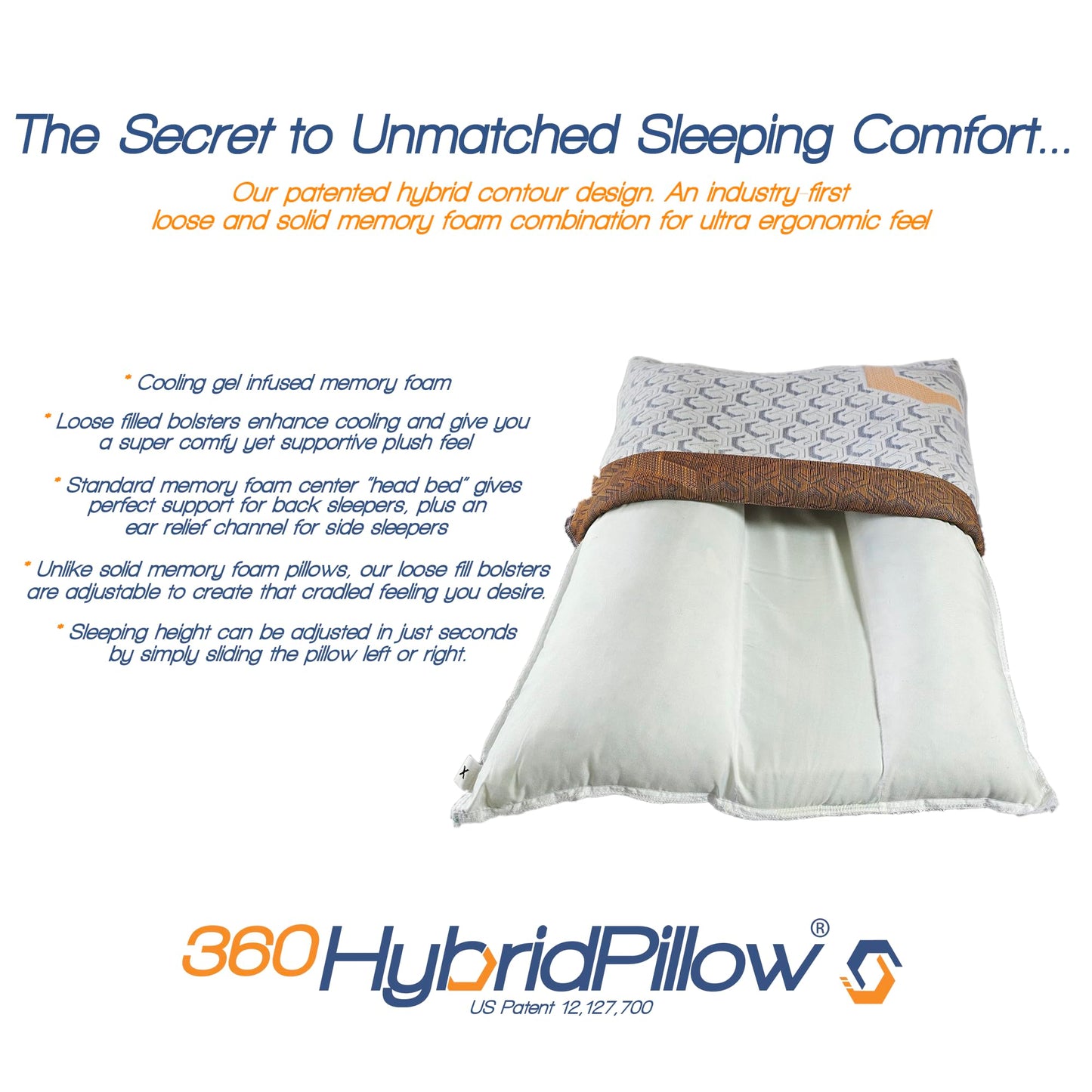 360 Hybrid Pillow® – Cervical Neck Pillow for Pain Relief | Ergonomic & Adjustable for Back, Side, Stomach Sleepers, Contoured Neck Roll, Shoulder Loft, Queen Size 29"x19", Patented Orthopedic Comfort - Medaid International