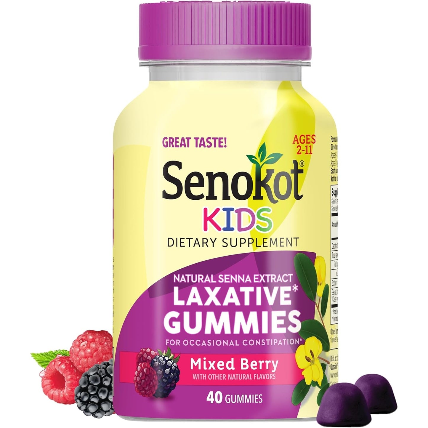 Senokot Dietary Supplement Laxative Gummies, Natural Senna Extract, Gentle, Overnight Relief From Occasional Constipation, Blueberry Pomegranate Flavor, 60 Count - Medaid