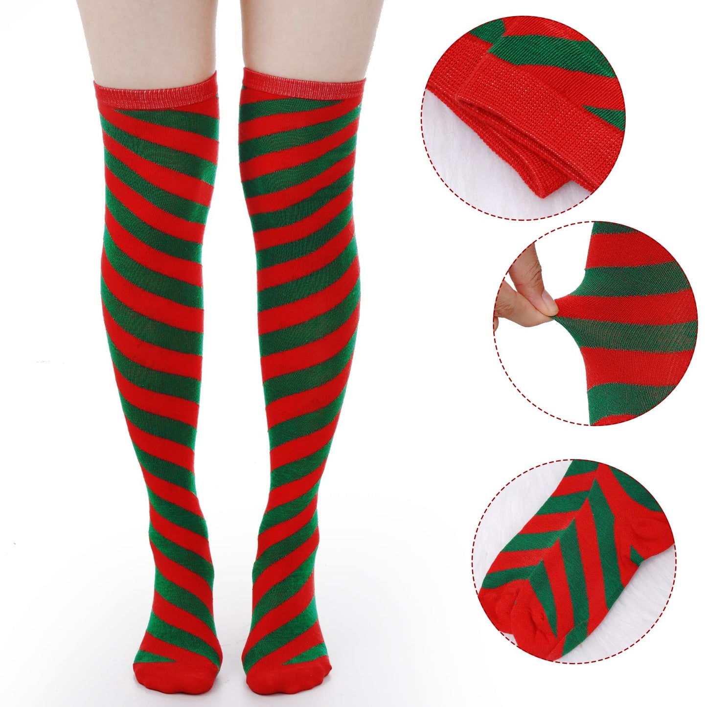 Dxhycc 3 Pairs Christmas Striped Knee High Socks Over Knee Thigh High Stocking Long Xmas Socks for Women - Medaid International