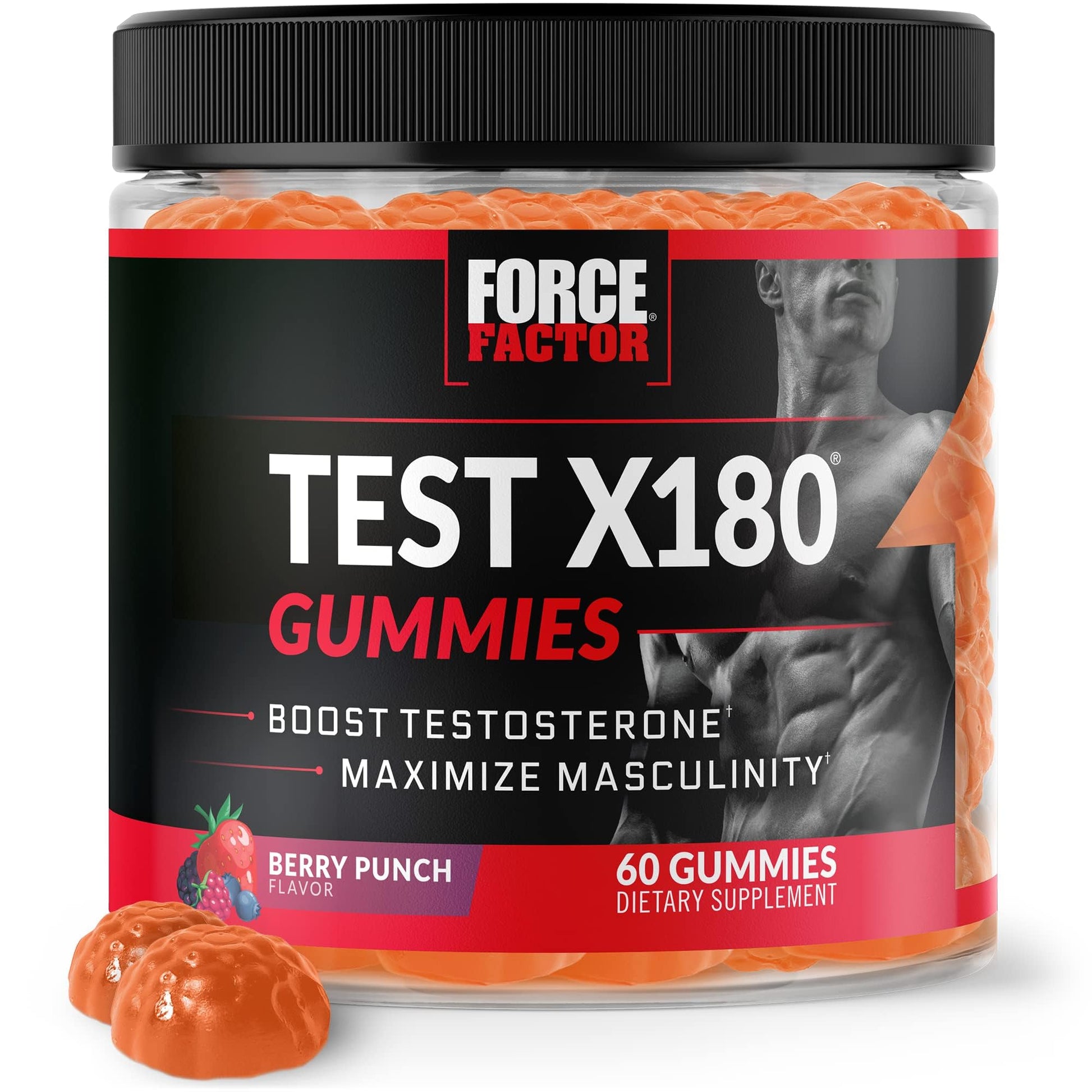 Force Factor Test X180 Gummies Testosterone Booster for Men with Tongkat Ali, Horny Goat Weed, Tribulus Terrestris, Fenugreek, & Black Maca, Supplement Men, Berry Punch, 60 Gummies, 1-Pack - Medaid International