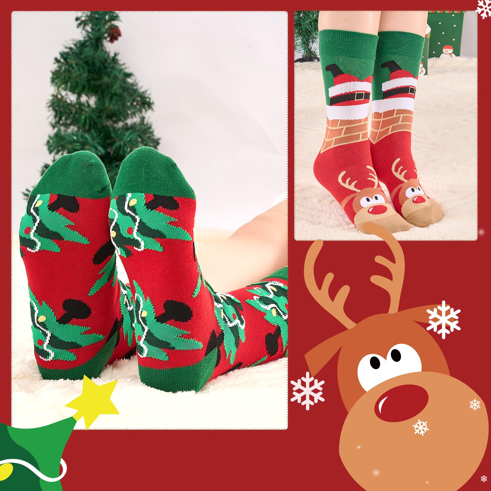 Christmas Socks for Women Men, Fun Santa Novelty Socks with Colorful Christmas Pattern Designs， Perfect Christmas Gifts - Medaid International