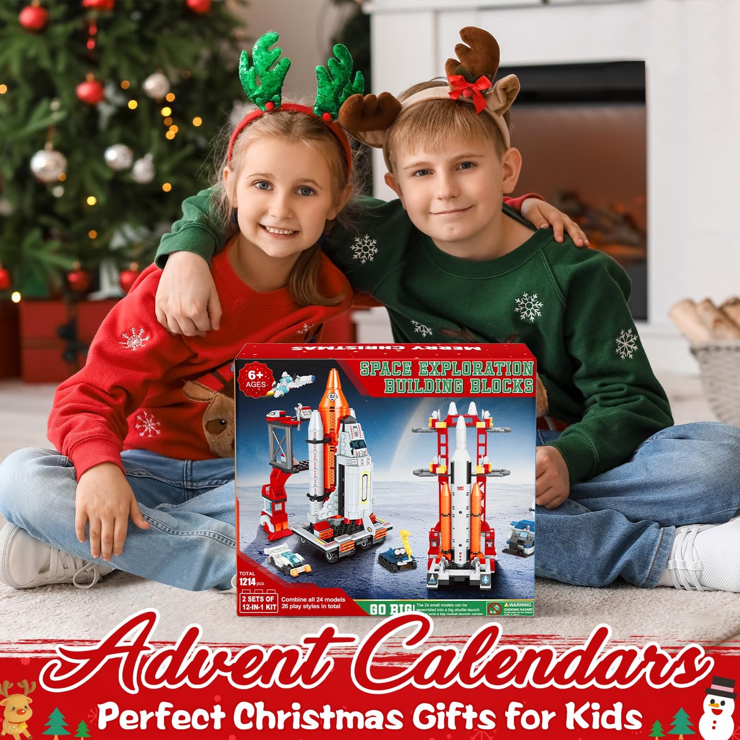 Kids Advent Calendar 2025 for Boys, 24 Days Christmas STEM Space Building Blocks Countdown Calendar Gifts Box with 12-in-1 Rocket Spaceship Shuttle Launcher Bricks Toy Set for Kids Teens Girls Age 6+ - Medaid International