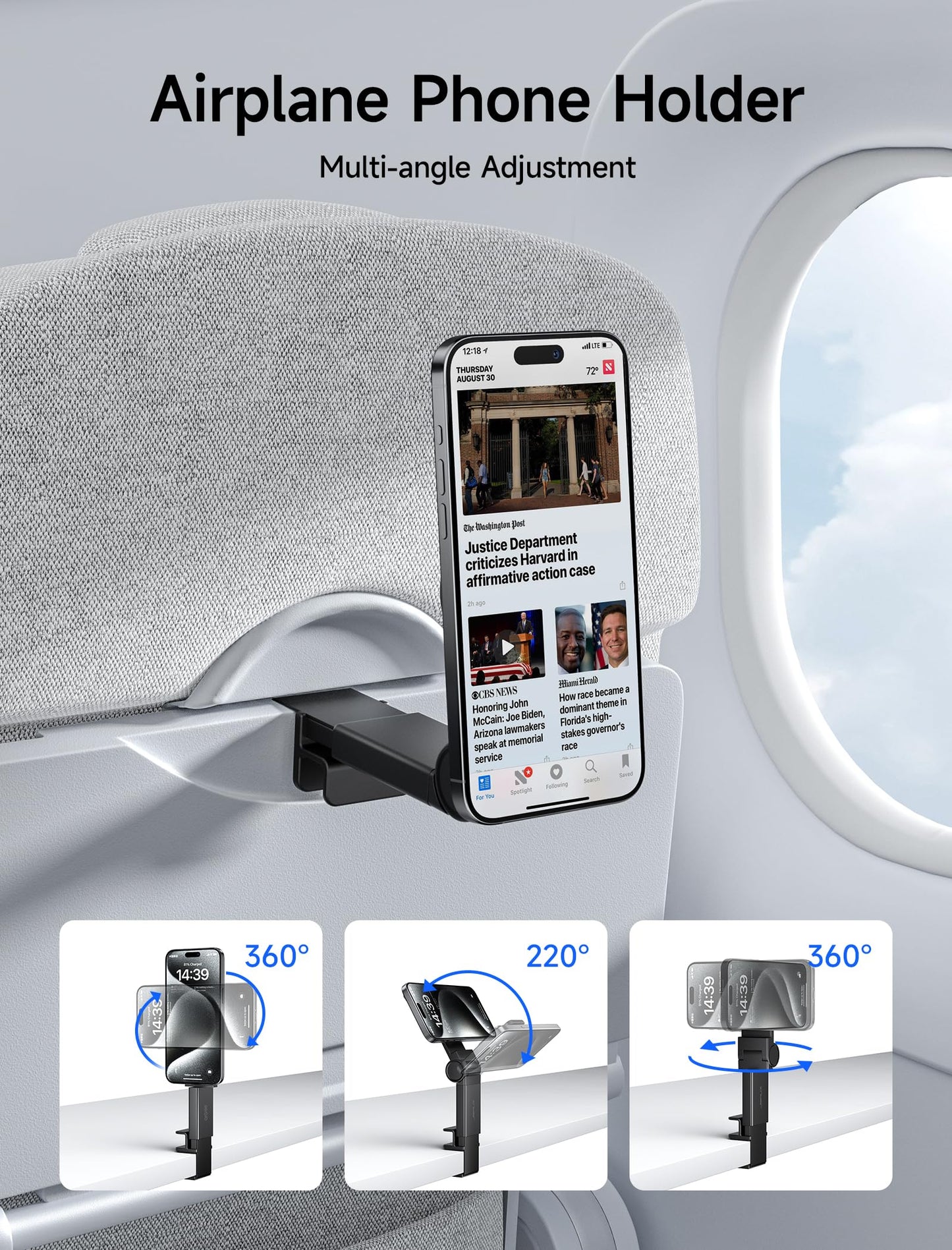 JSAUX Airplane Phone Holder Mount, Travel Essentials for Magsafe Accessories, Magnetic Plane Phone Holder, Travel Accessories Must Haves for Airplane for iPhone 16/15/14/13/12 - Medaid International