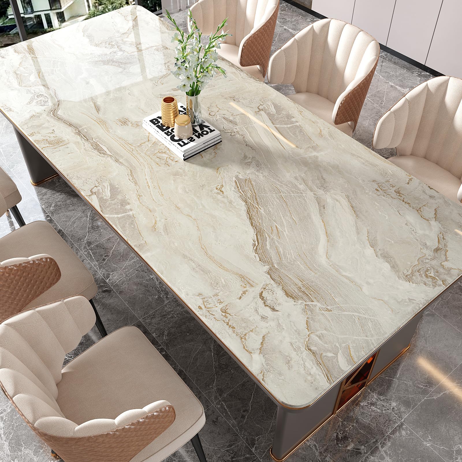 VEELIKE 15.7''x118'' Beige Gold Liquid Marble Contact Paper for Countertops Peel and Stick Waterproof Granite Countertop Paper Self Adhesive Marble Wallpaper Vinyl Roll for Kitchen Bathroom Table Wall - Medaid International