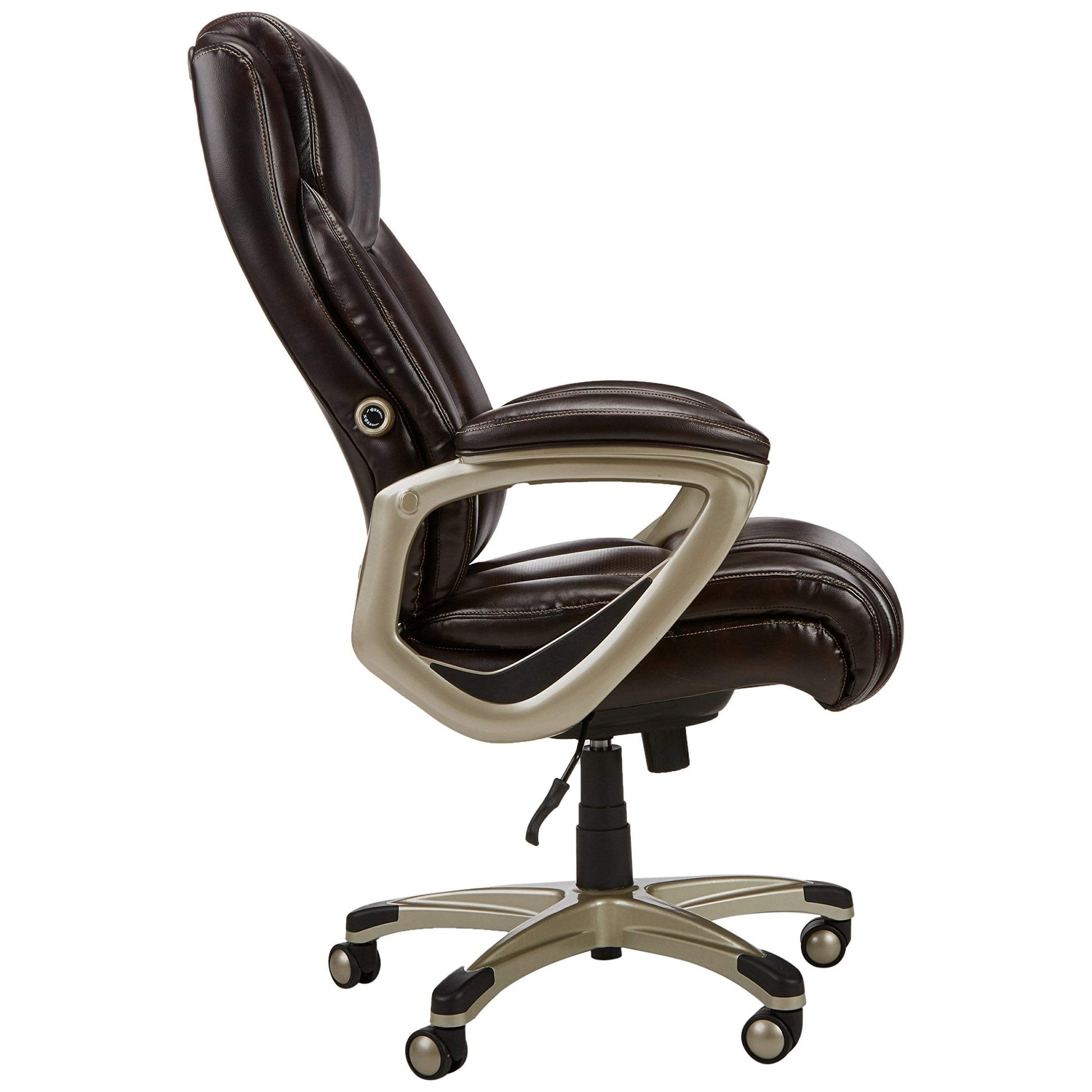 Amazon Basics Big and Tall Executive Chair - Adjustable with Armrest, 350-Pound Capacity,28.5D x 30.25W x 47.9H in, Brown with Pewter Finish - Medaid International